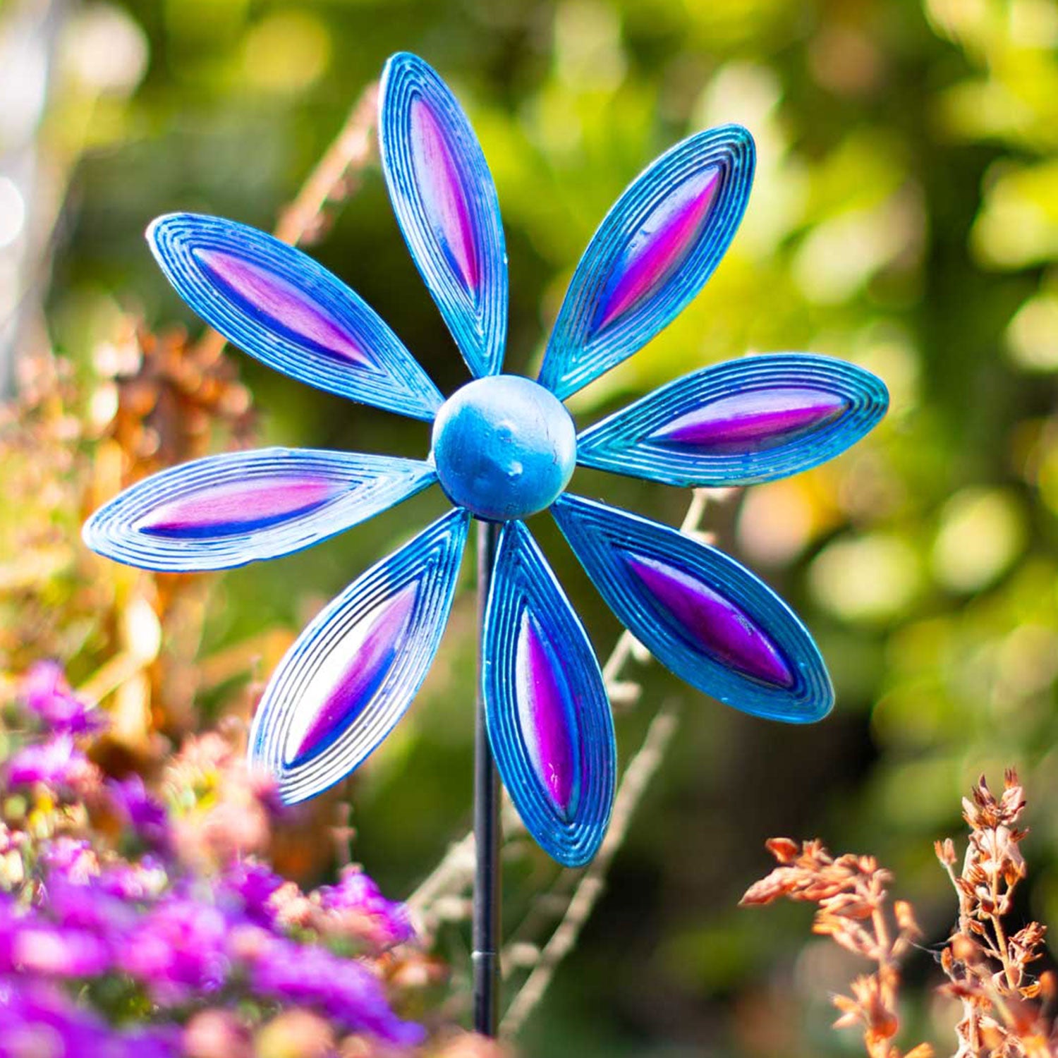 Kinetic Art Single Flower Purple-Blue Metall Windrad Windspiel Metall Garten Windrad stehend