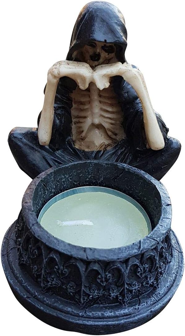 Gothic Skelett Teelichthalter – Mystische Halloween Deko, Totenkopf Kerzenhalter, Wetterfest