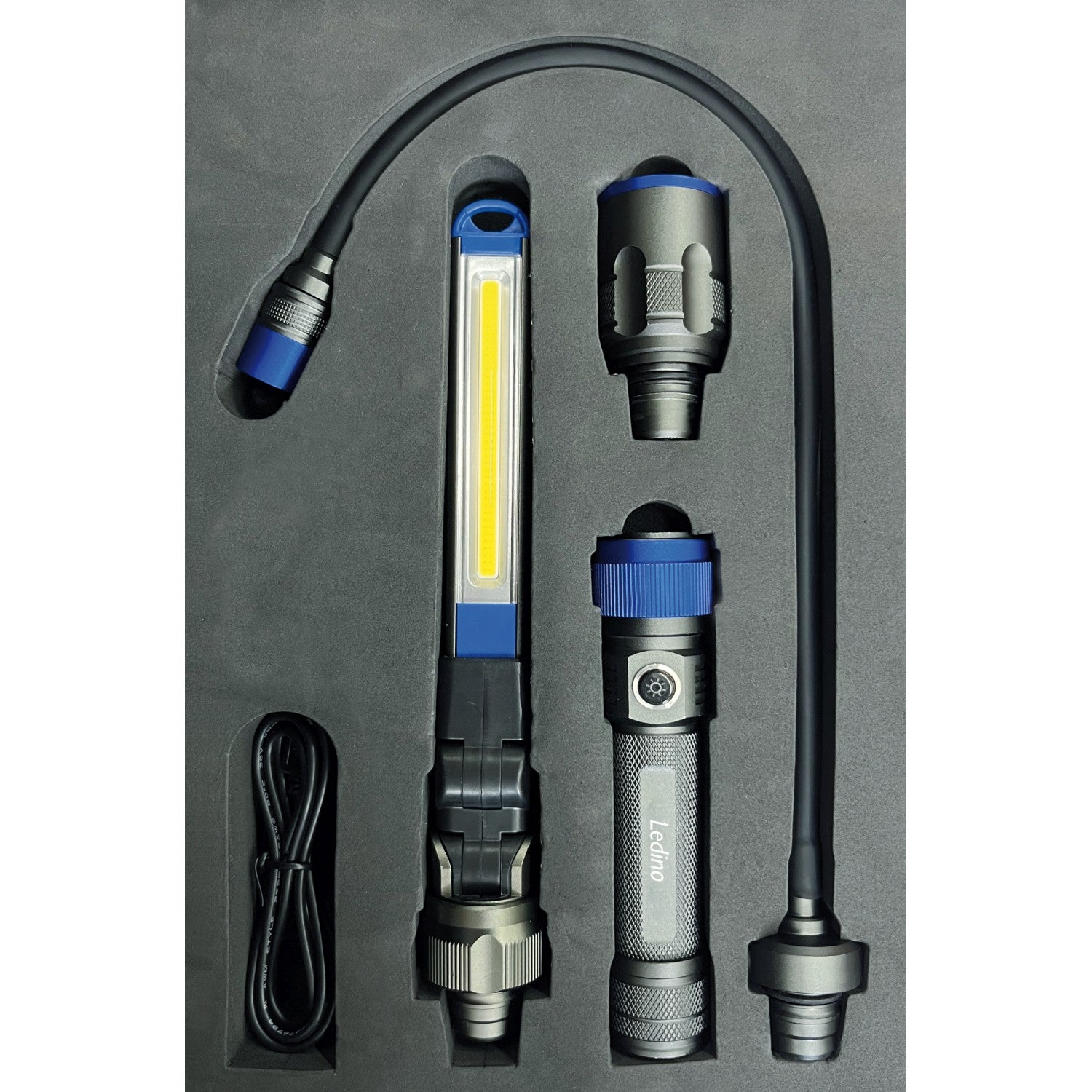 Ledino Akku-Inspektionsleuchte Mengede – 4-teiliges LED-Set, Aluminium, IPX4, USB-C, Li-Ion 3,7 V
