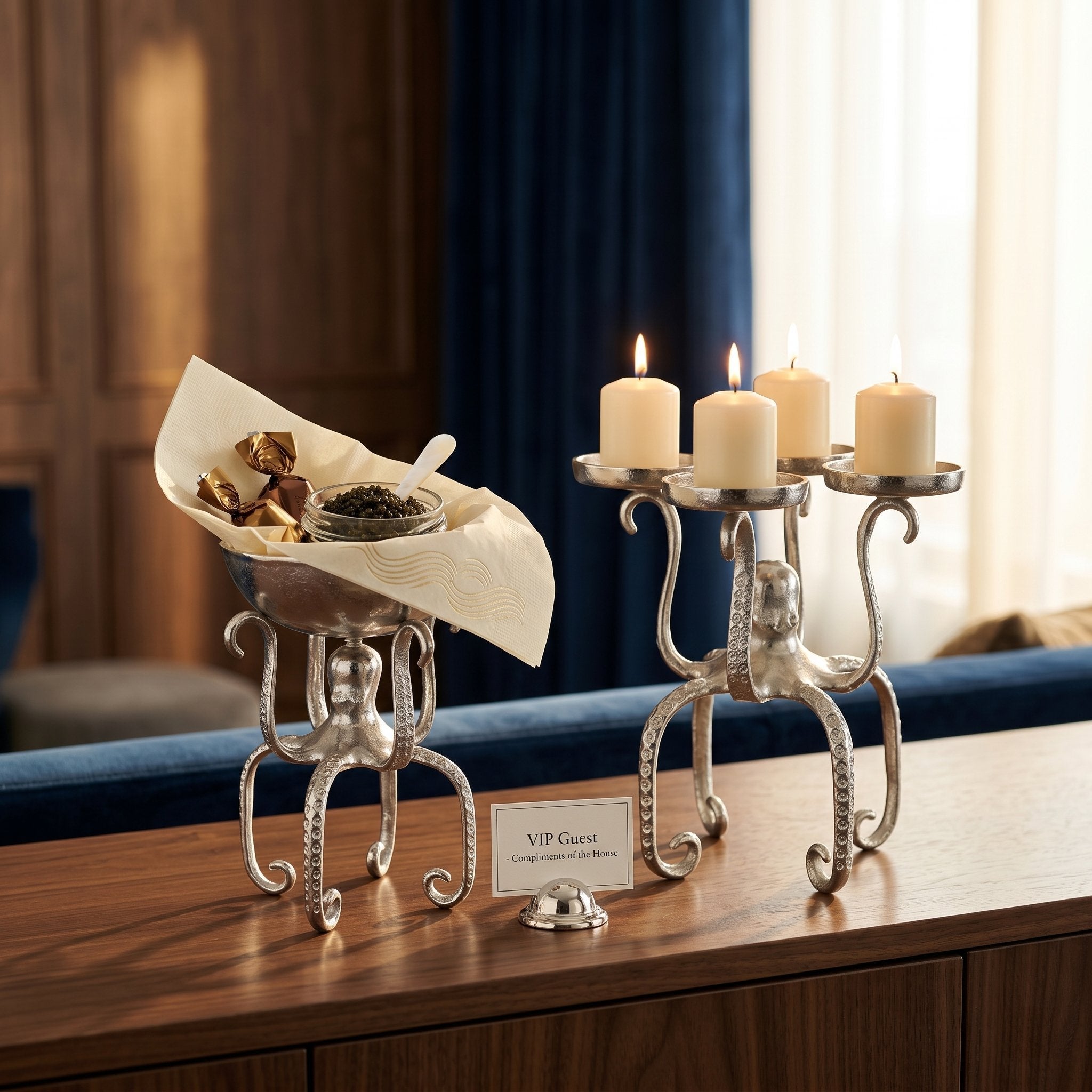 Maritime Deko Octopus aus Aluminium silber - Kerzenleuchter oder Deko-Schale als Tischdeko maritim Variante wählbar