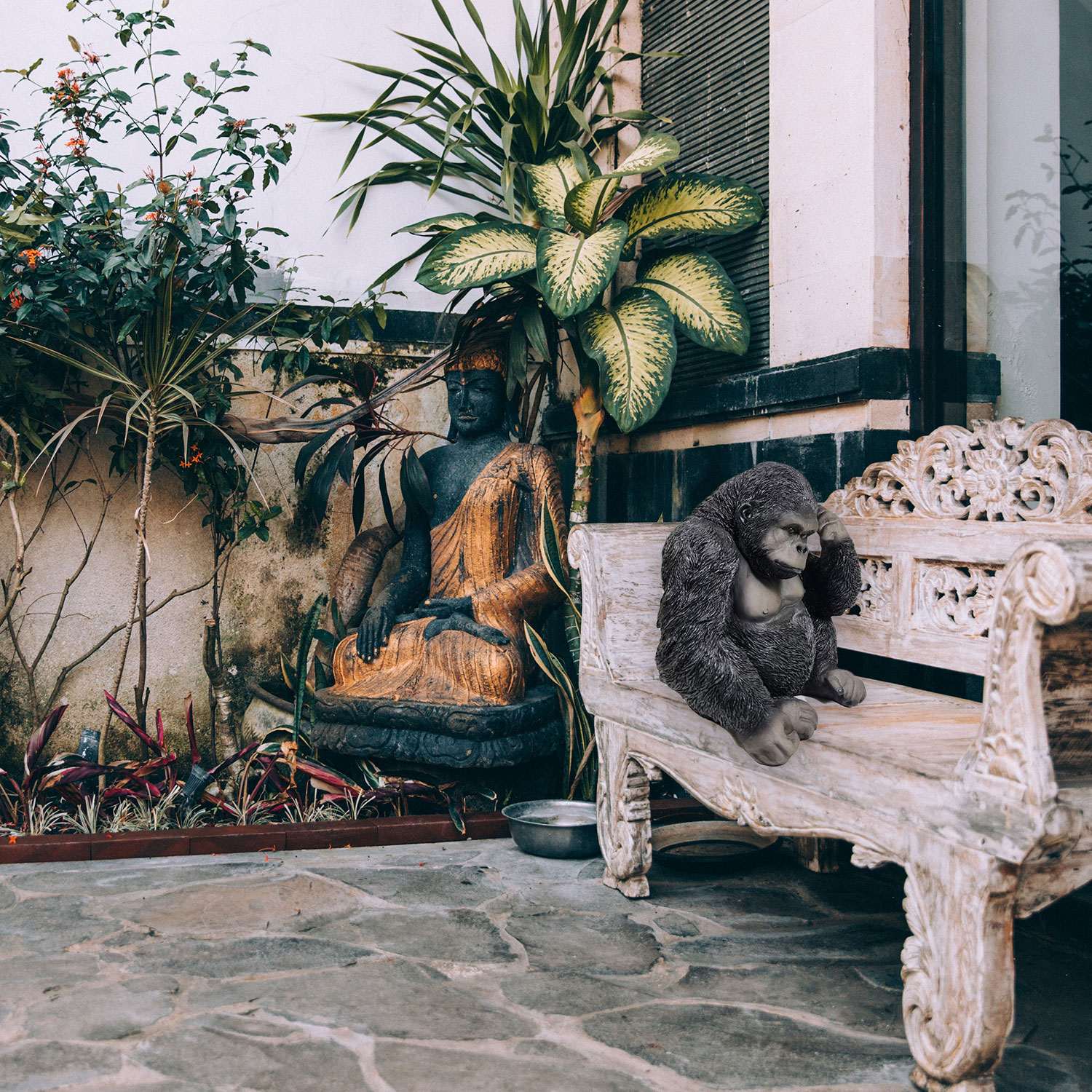 Dekofigur Gorilla Enrico nachdenklich Gartenfigur Tierfigur Affenfigur