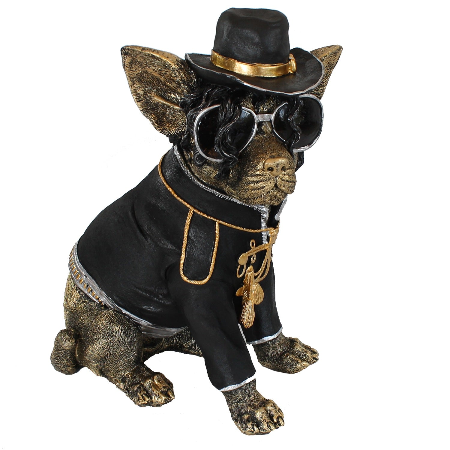 Hundefigur "King of Paws" Verrückte Hunde Deko handbemalt Hunde Skulptur kultiger Hund mit Hut und Sonnenbrille