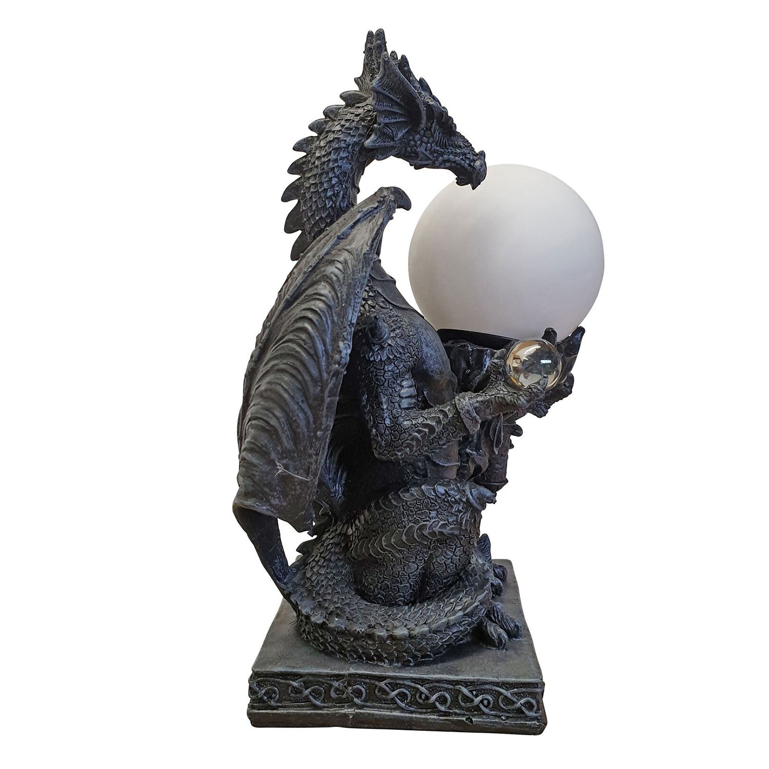 Drachenlampe Tischlampe mit Glaskugel Drachenmotivlampe Gothic Mystik