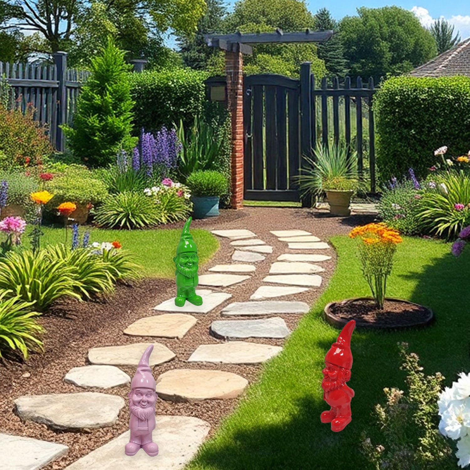 Gartenzwerg bunt Deko Gartenzwerge 3er Set Gartenfigur Zwerg bunte Gartenfiguren