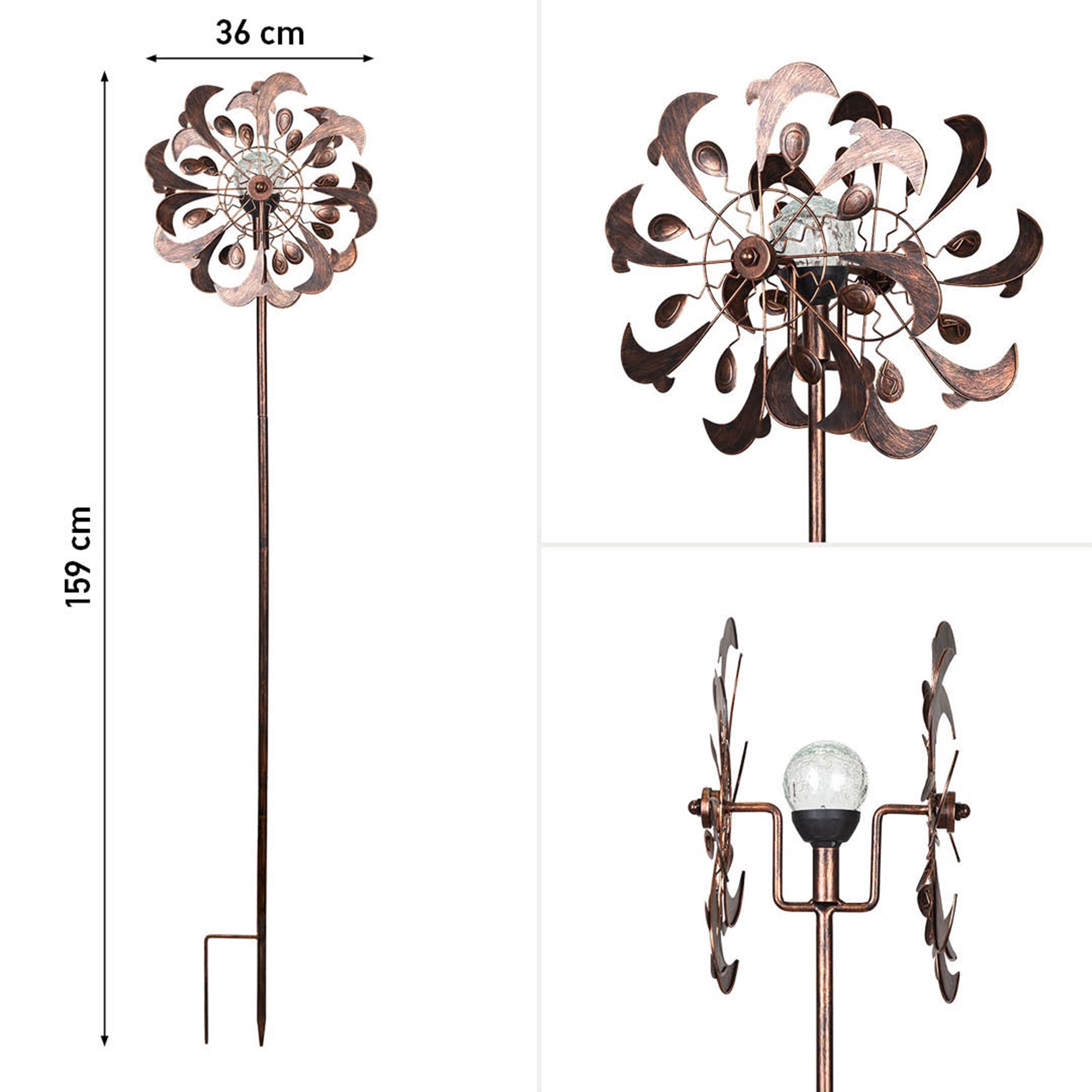 Kinetic Art Copper Dolphins Duett - Solar LED Metall Windrad Windspiel Metall Garten Windrad stehend