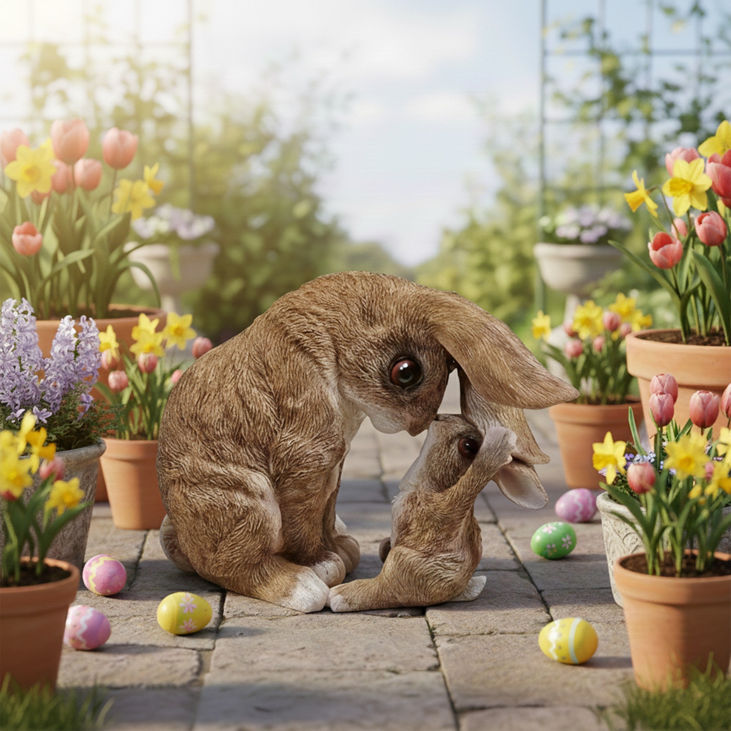 Dekofigur Hase mit Kind Kaninchen Hase Feldhase