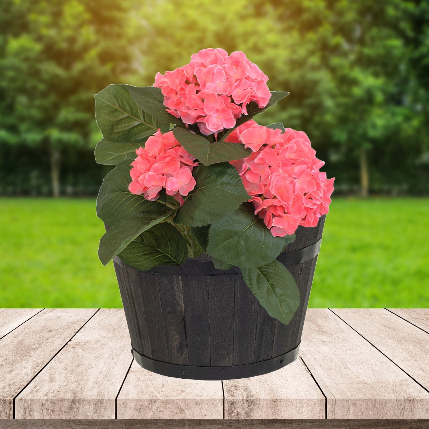 Pflanztopf rund aus FSC-Akazienholz anthrazit | Blumentöpe-Pflanzkübel mit Entwässerungsloch | verschiedene Größen