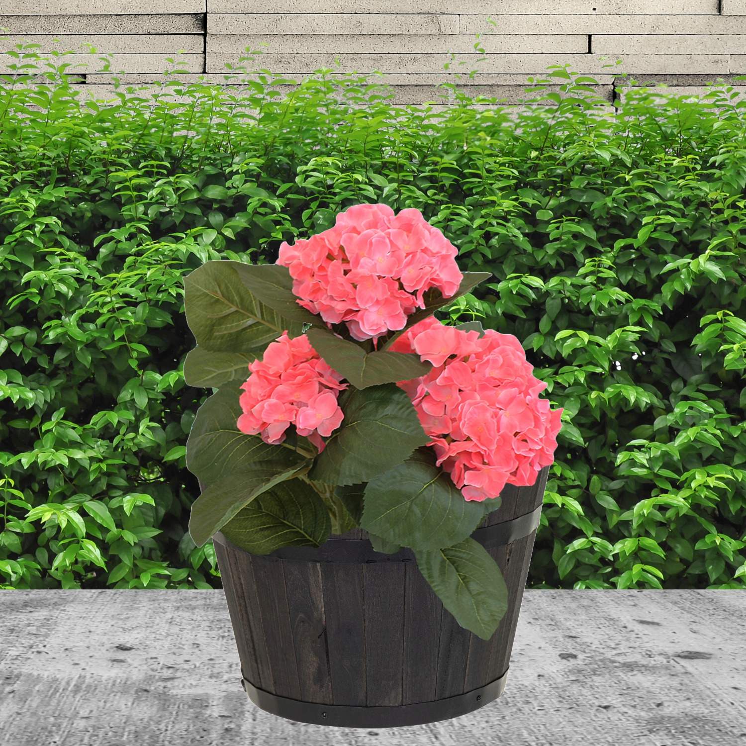 Pflanztopf rund aus FSC-Akazienholz anthrazit | Blumentöpe-Pflanzkübel mit Entwässerungsloch | verschiedene Größen