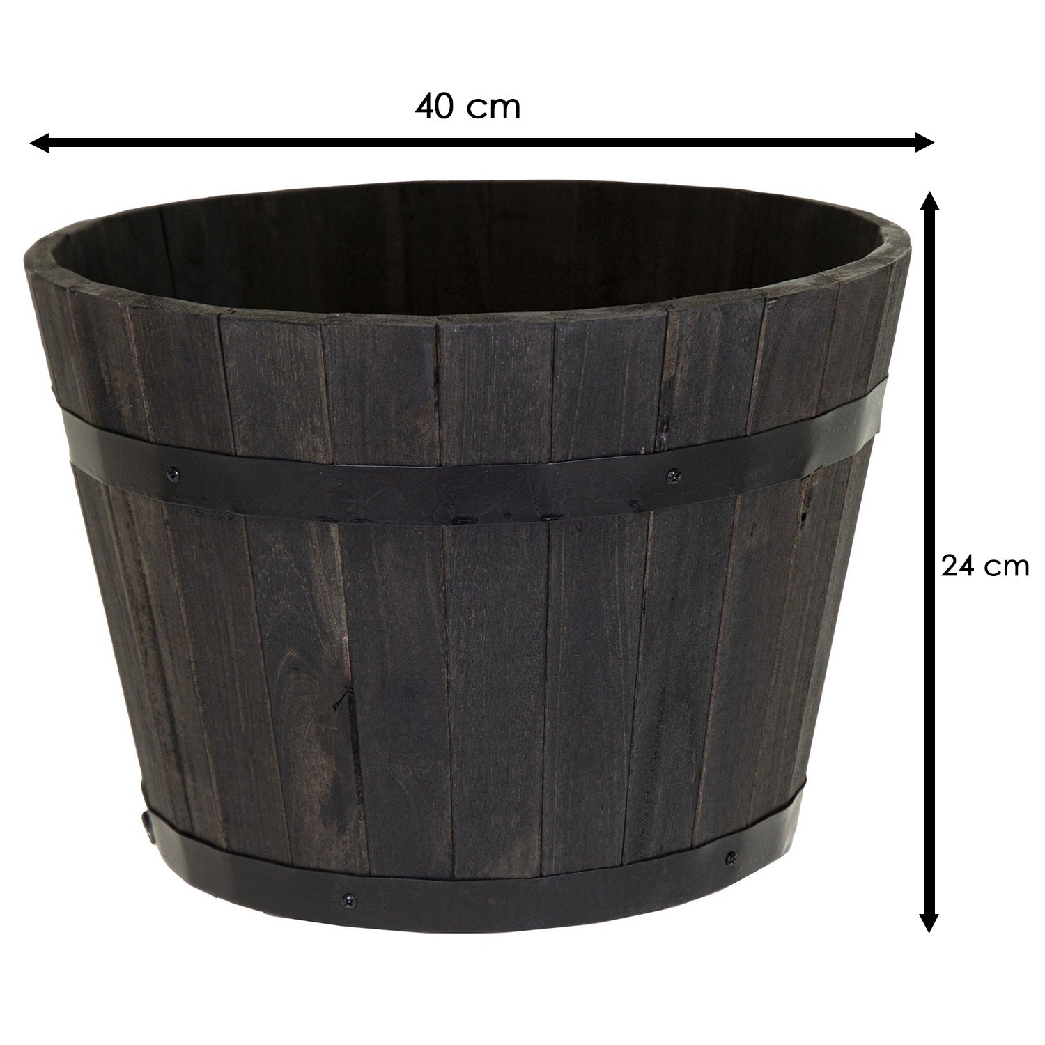 Pflanztopf rund aus FSC-Akazienholz anthrazit | Blumentöpe-Pflanzkübel mit Entwässerungsloch | verschiedene Größen