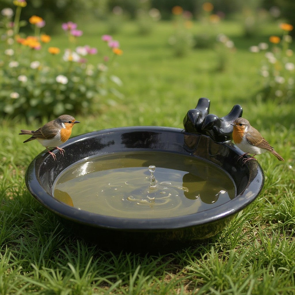 Keramik Vogeltränke Oasis – wetterfeste Wasserschale mit Deko-Vögeln, Ø 30 cm, verschiedene Farben – frostfest & pflegeleicht