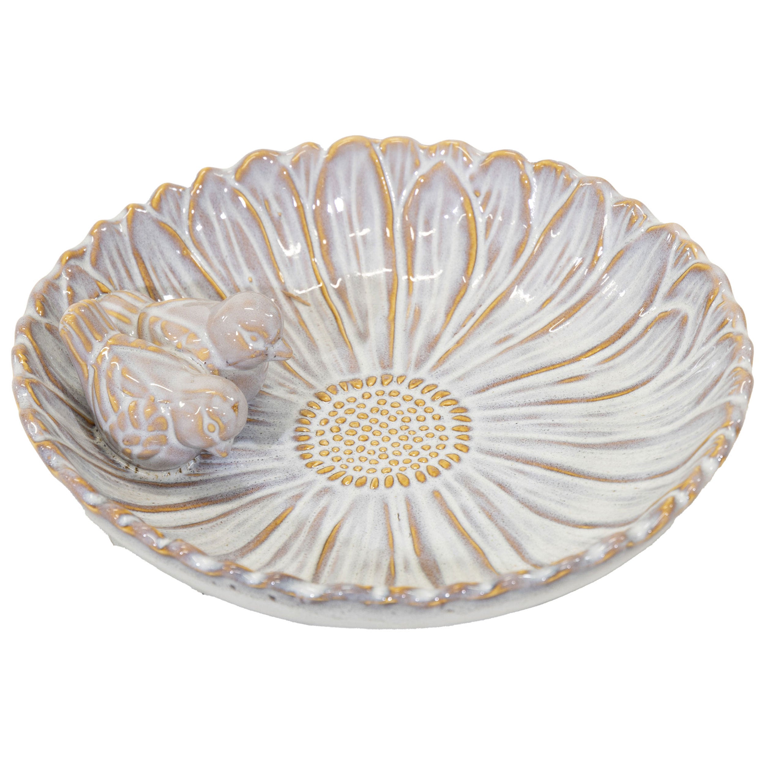 Vogeltränke winterfest | Fleur | Deko-Vogelbad mit 2 Keramikvögeln | glasierte Vogeltränke für Garten, Balkon oder Terrasse wetterfest, Ø 23 cm oder Ø 28 cm