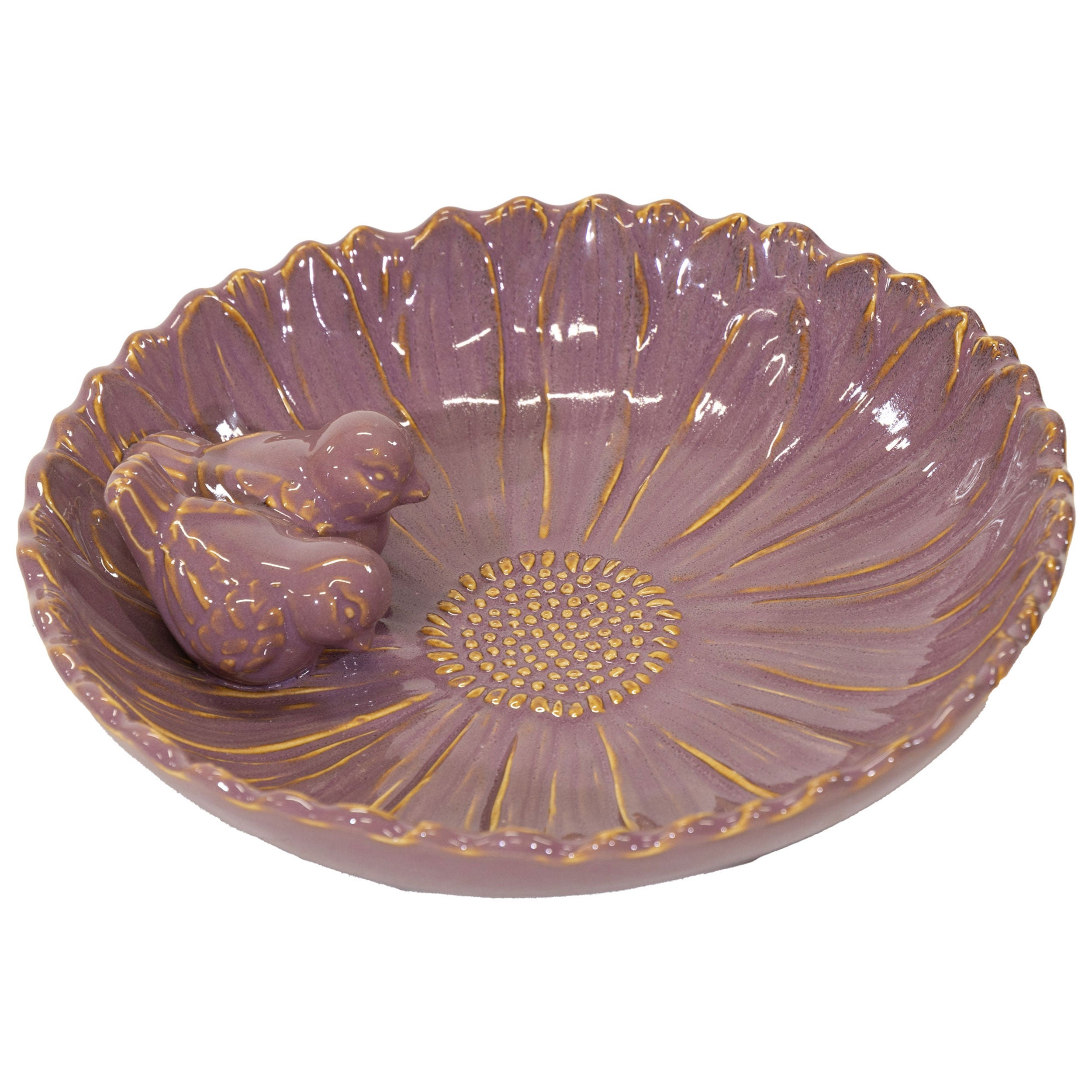 Vogeltränke winterfest | Fleur | Deko-Vogelbad mit 2 Keramikvögeln | glasierte Vogeltränke für Garten, Balkon oder Terrasse wetterfest, Ø 23 cm oder Ø 28 cm