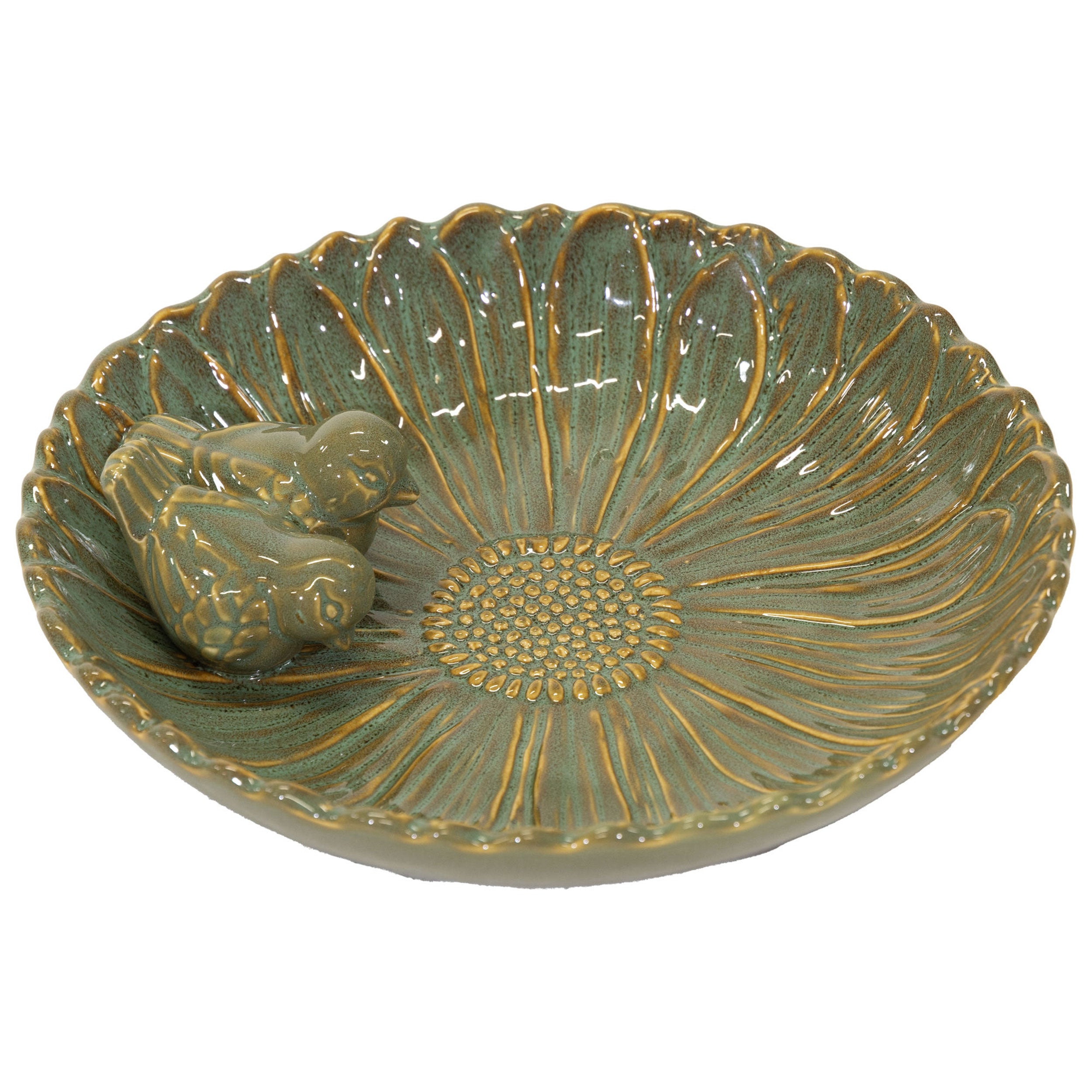 Vogeltränke winterfest | Fleur | Deko-Vogelbad mit 2 Keramikvögeln | glasierte Vogeltränke für Garten, Balkon oder Terrasse wetterfest, Ø 23 cm oder Ø 28 cm