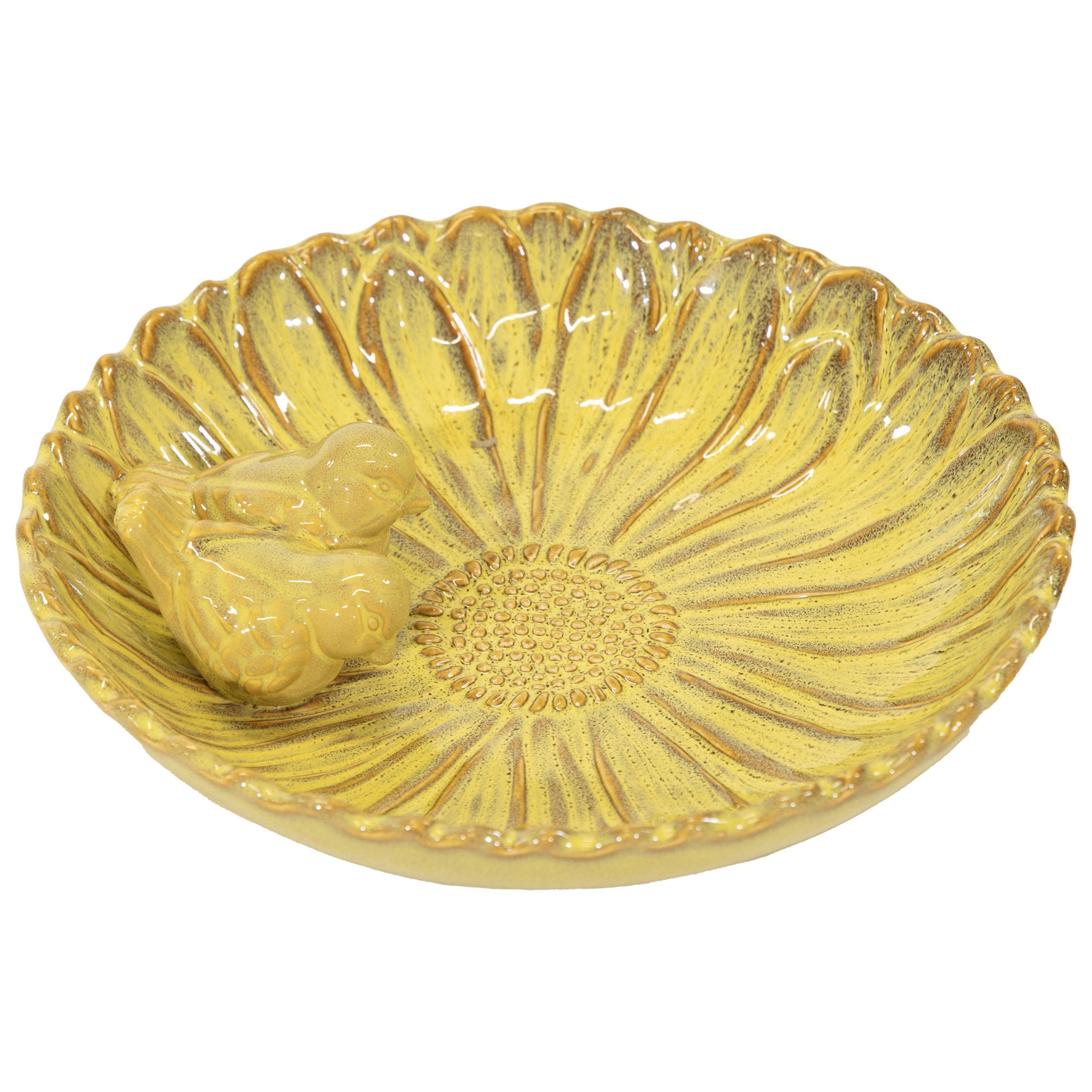 Vogeltränke winterfest | Fleur | Deko-Vogelbad mit 2 Keramikvögeln | glasierte Vogeltränke für Garten, Balkon oder Terrasse wetterfest, Ø 23 cm oder Ø 28 cm