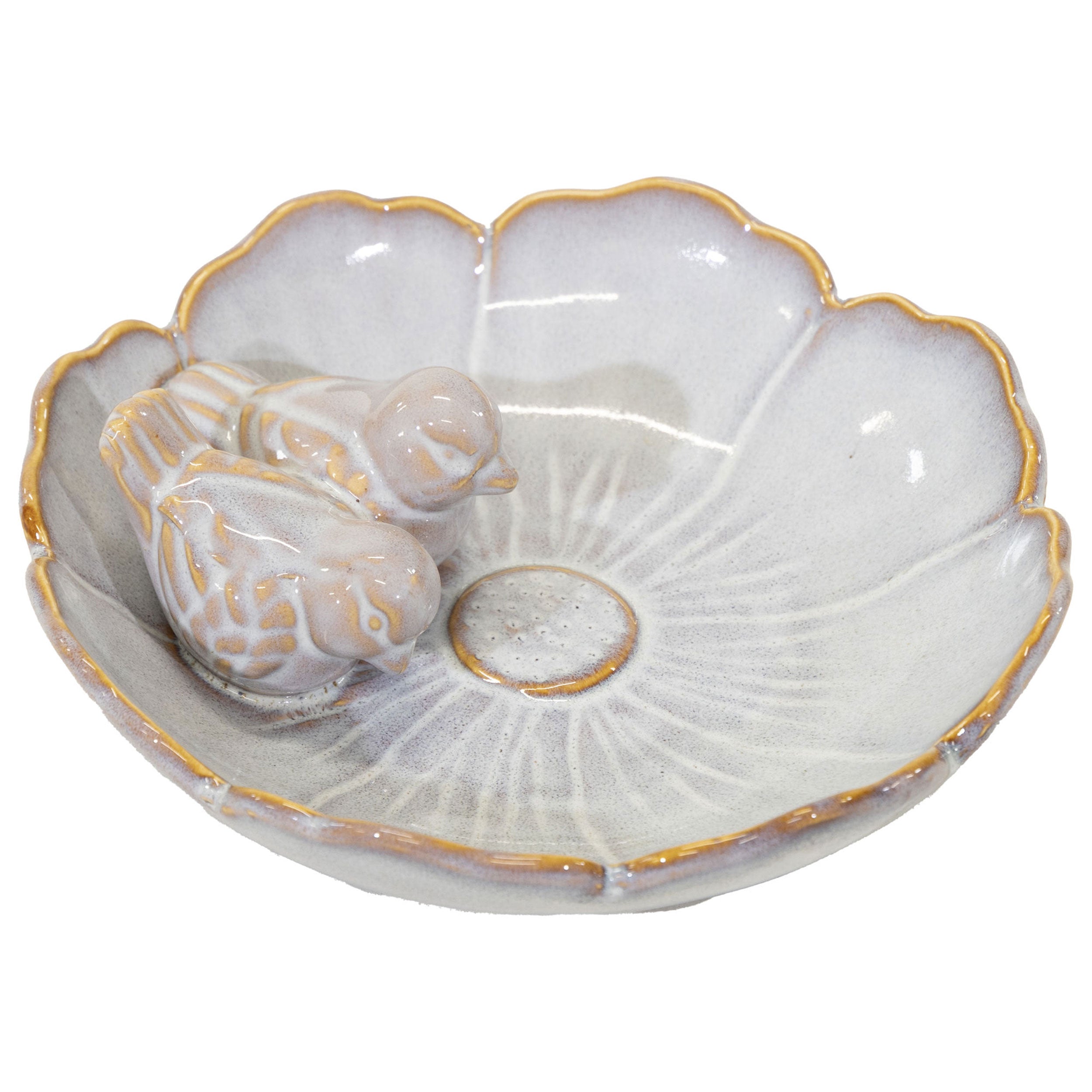 Vogeltränke winterfest | Fleur | Deko-Vogelbad mit 2 Keramikvögeln | glasierte Vogeltränke für Garten, Balkon oder Terrasse wetterfest, Ø 23 cm oder Ø 28 cm