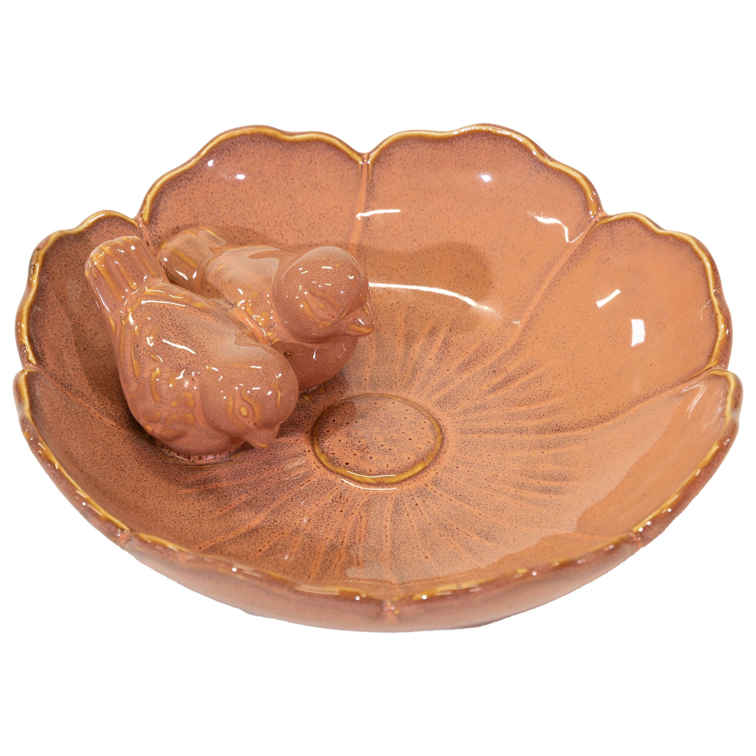 Vogeltränke winterfest | Fleur | Deko-Vogelbad mit 2 Keramikvögeln | glasierte Vogeltränke für Garten, Balkon oder Terrasse wetterfest, Ø 23 cm oder Ø 28 cm