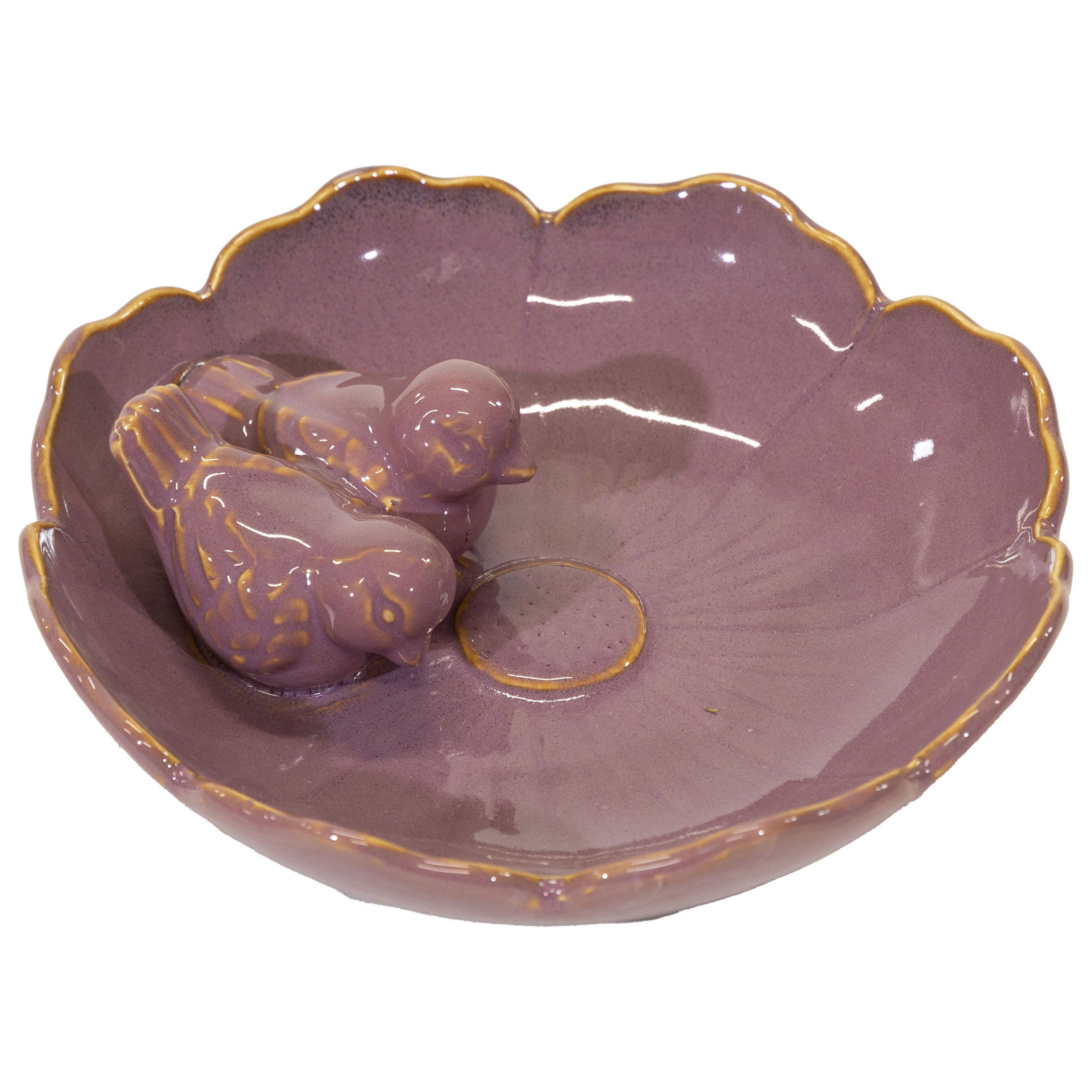 Vogeltränke winterfest | Fleur | Deko-Vogelbad mit 2 Keramikvögeln | glasierte Vogeltränke für Garten, Balkon oder Terrasse wetterfest, Ø 23 cm oder Ø 28 cm