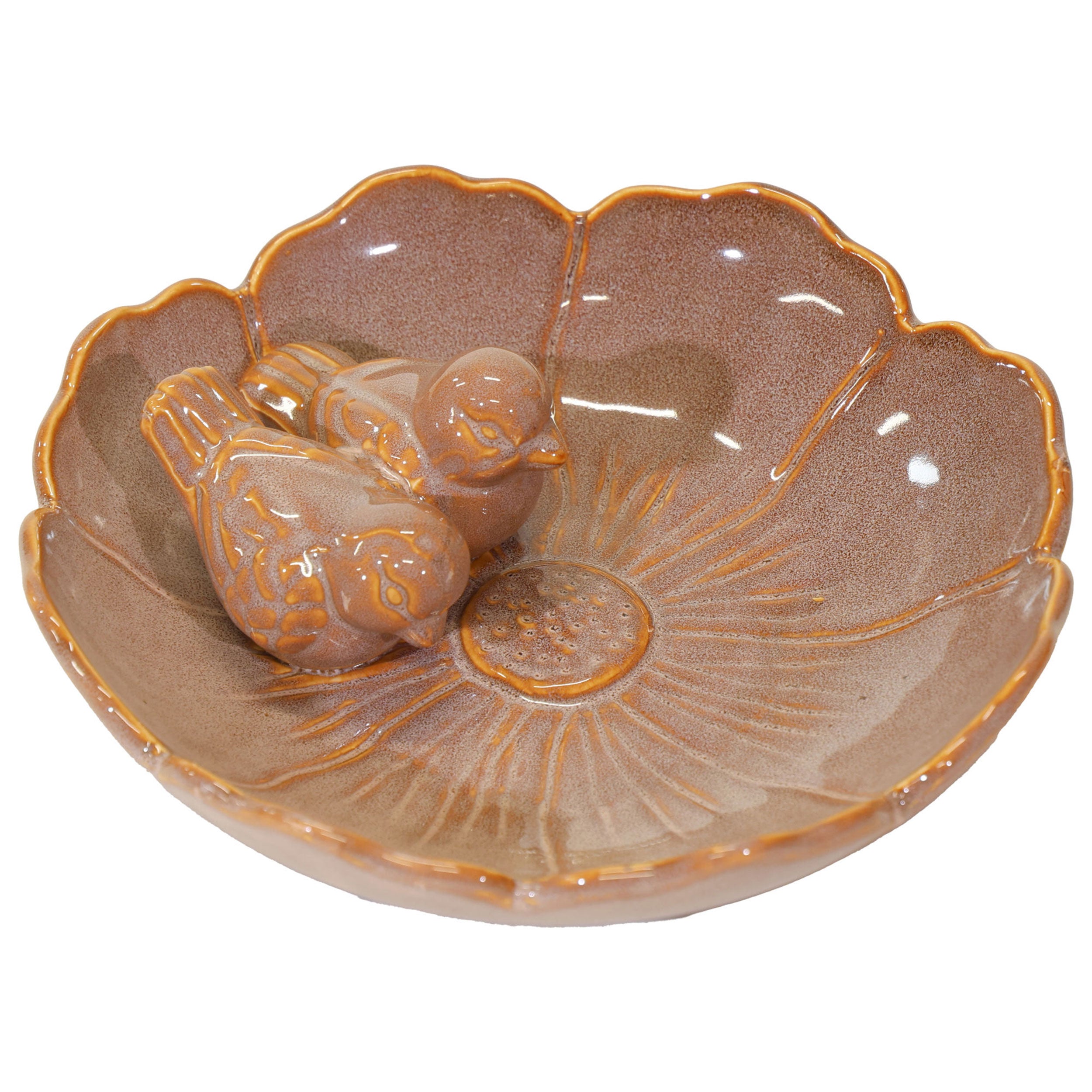 Vogeltränke winterfest | Fleur | Deko-Vogelbad mit 2 Keramikvögeln | glasierte Vogeltränke für Garten, Balkon oder Terrasse wetterfest, Ø 23 cm oder Ø 28 cm