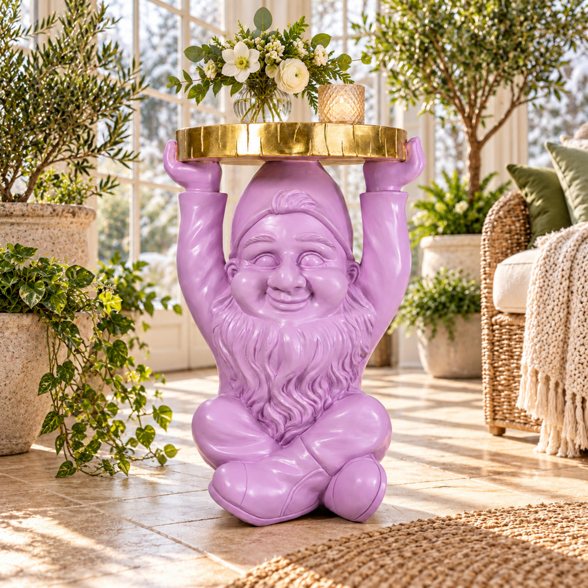 Beistelltisch Gartenzwerg mit goldfarbener Tischplatte Design Telefontisch klein für Wohnzimmer Flur und Schlafzimmer in Rosa oder Schwarz