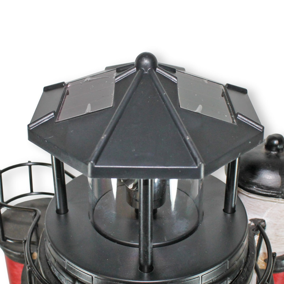 Solar-Leuchtturm „Roter Sand“ mit drehendem Leuchtfeuer, LED-Beleuchtung, 50 cm & 80 cm – Maritime Deko für Garten & Balkon