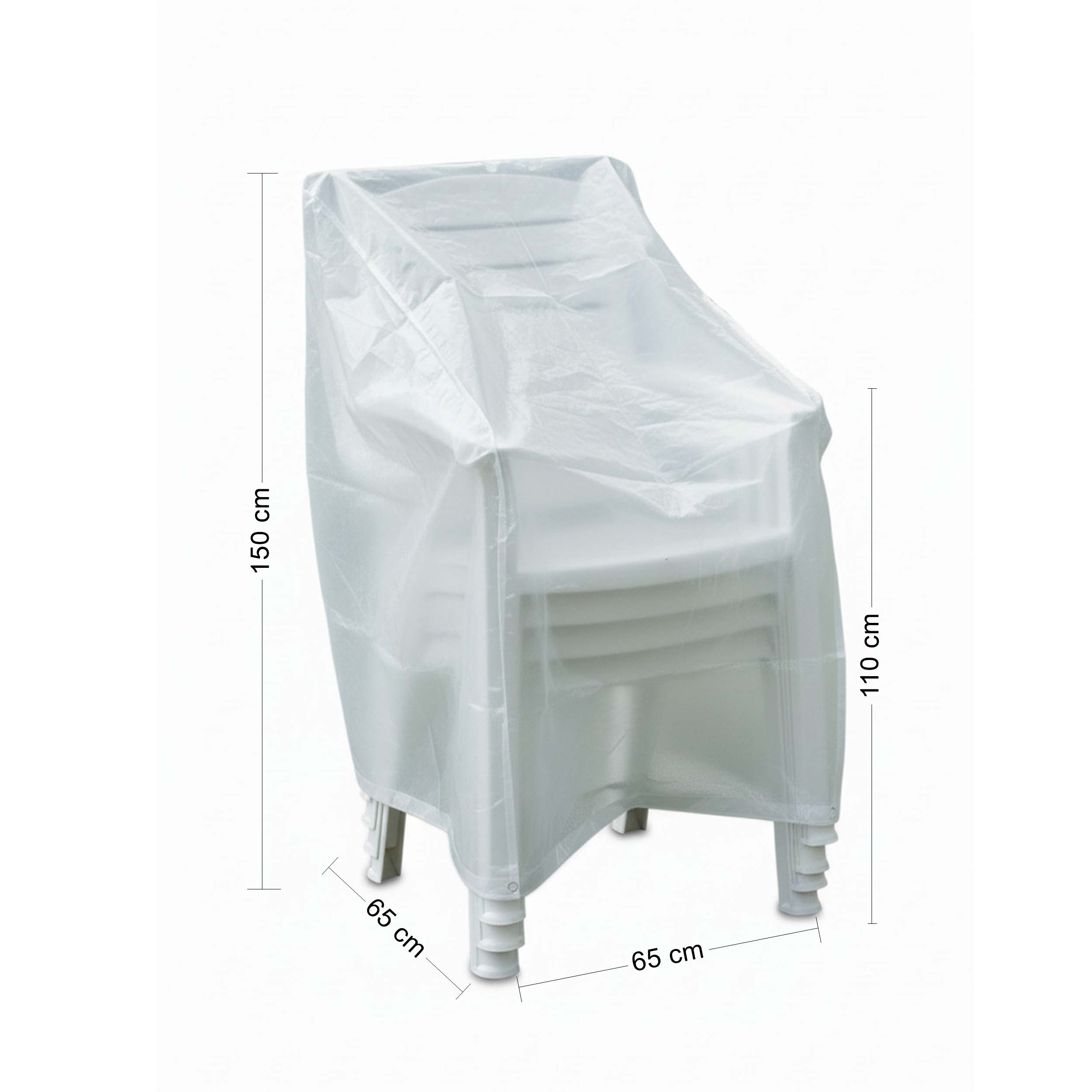 Profiline Schutzhülle für Stapel- und Relaxstühle, transparent, wetterfeste Abdeckung aus PE-Bändchengewebe mit Ösen und Kordel, 65x110x150 cm