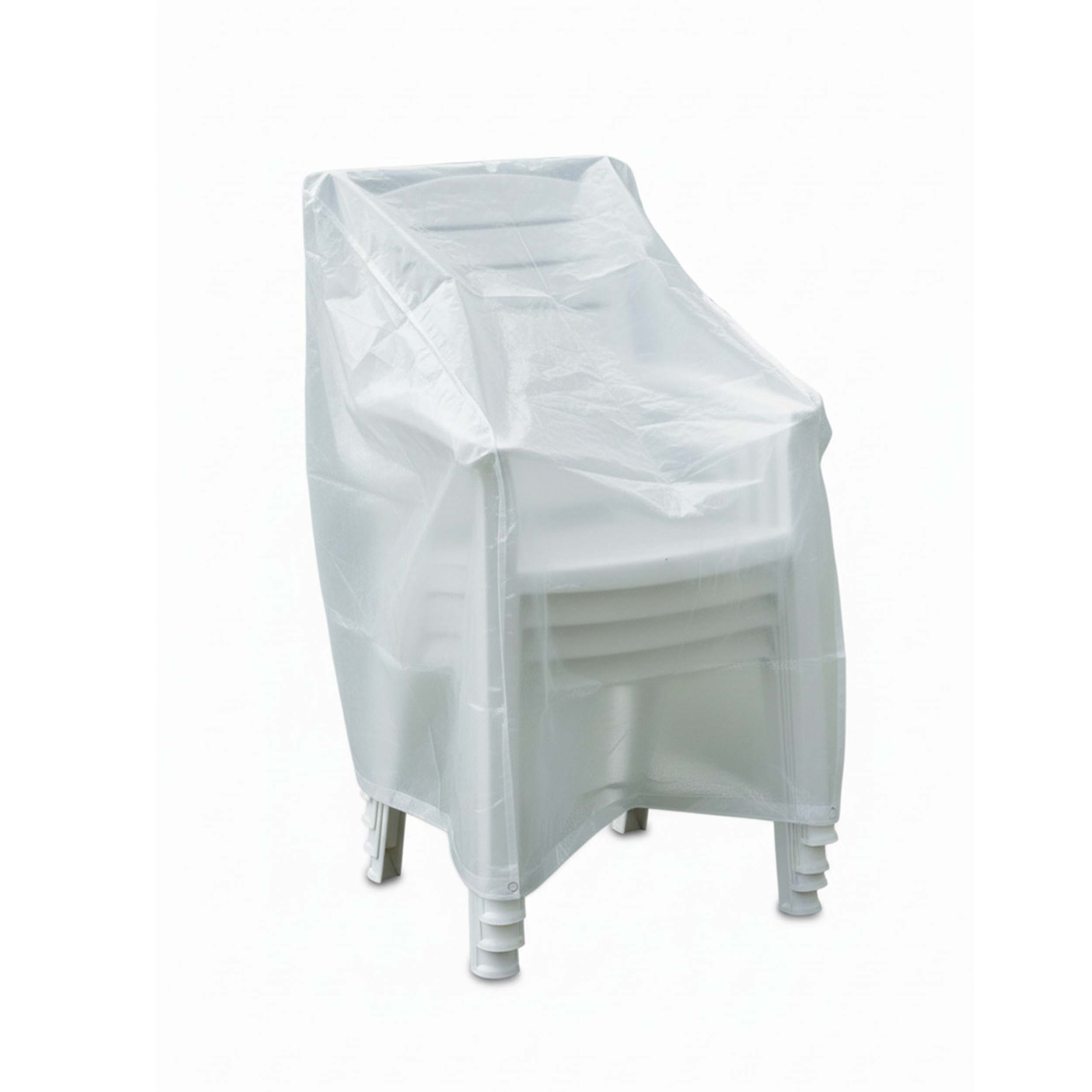 Profiline Schutzhülle für Stapel- und Relaxstühle, transparent, wetterfeste Abdeckung aus PE-Bändchengewebe mit Ösen und Kordel, 65x110x150 cm