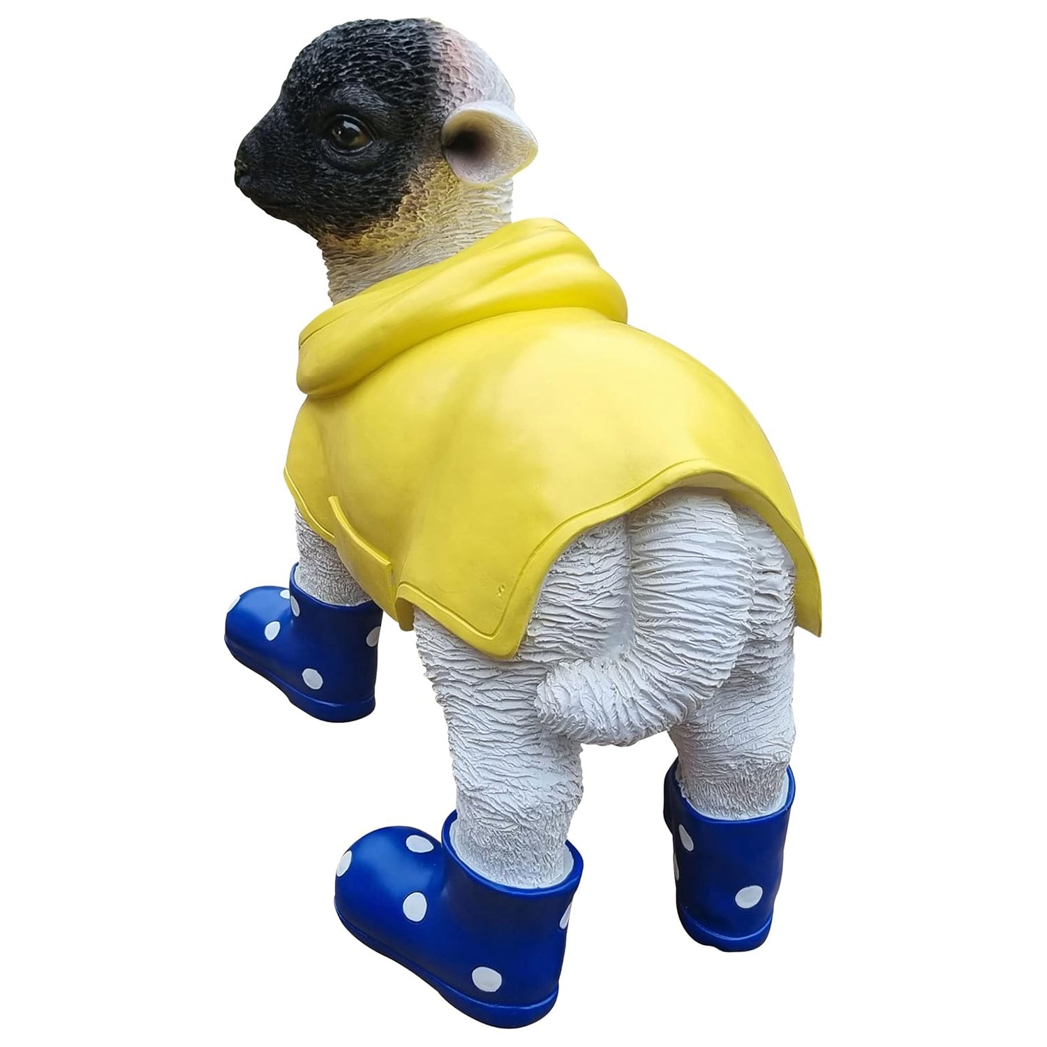 Deko Lamm mit blauen Gummistiefel und Mantel lustige Tierfigur Schaf Gartendeko