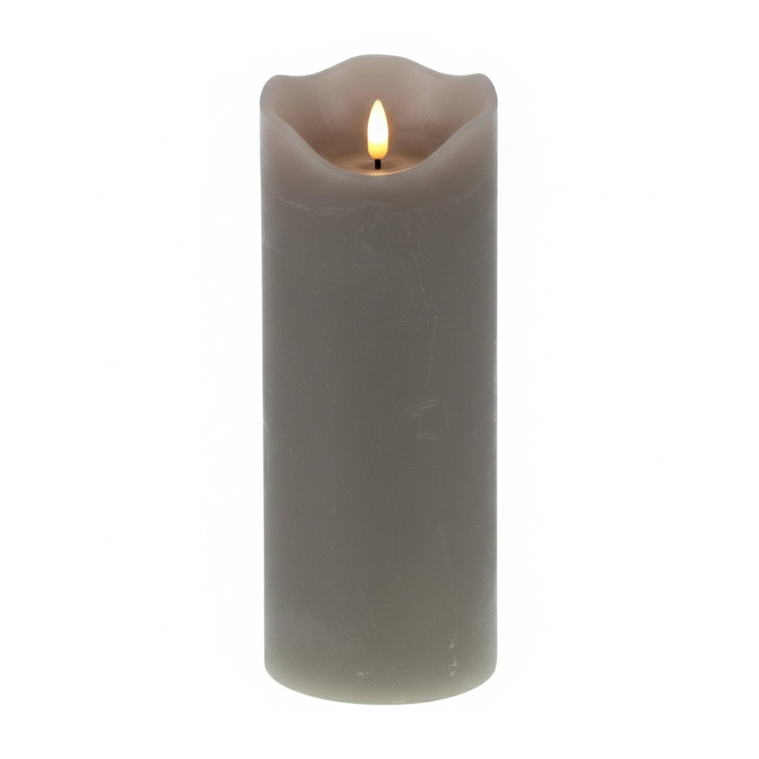 LED Kerze grau mit 3D Flamme Echtwachs Optik Timer 6h 18h Indoor Deko Kerze flackernd batteriebetrieben in drei Größen