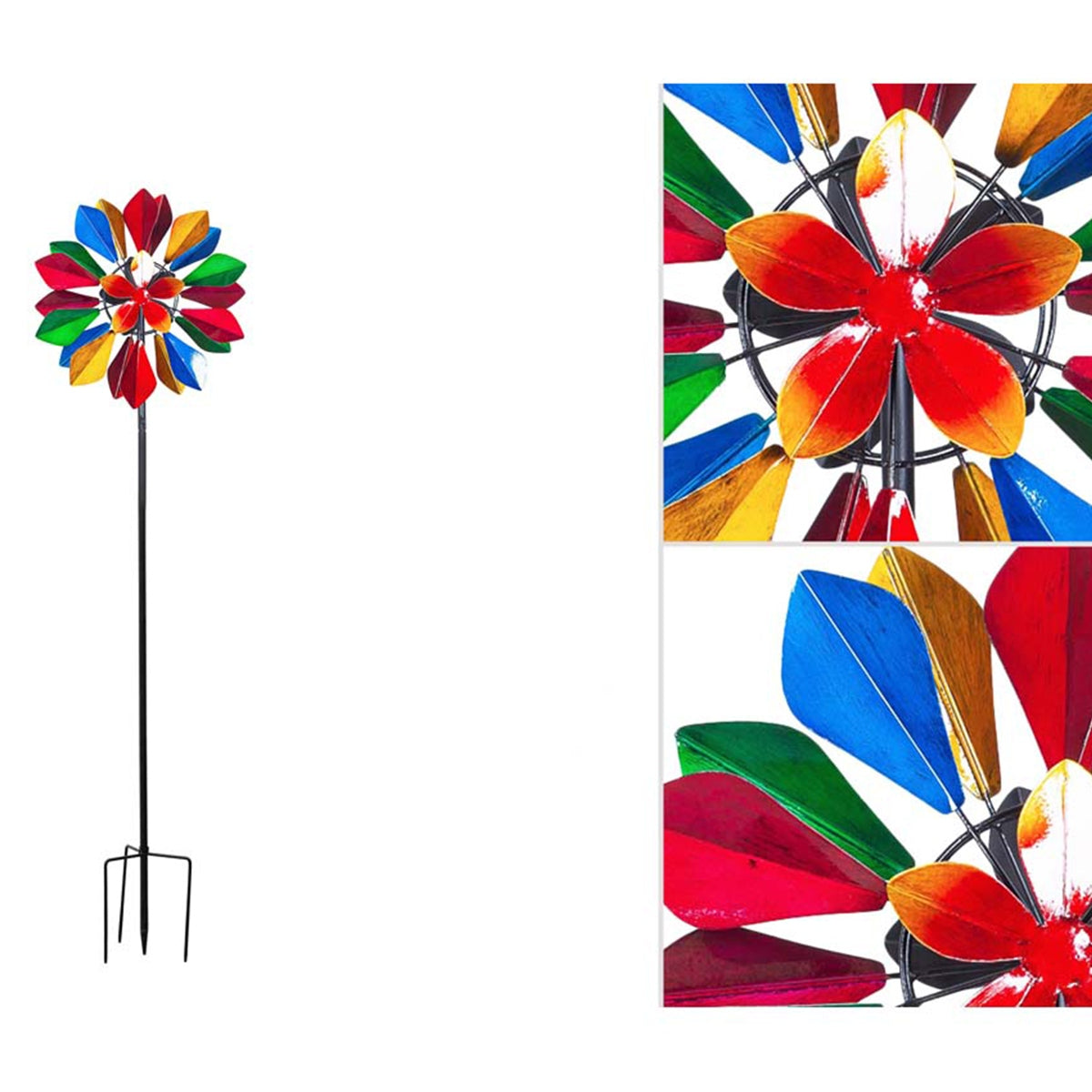 Kinetic Art Multi-colored Flower Duett Metall Windrad Windspiel Doppel Windrad Gartendeko