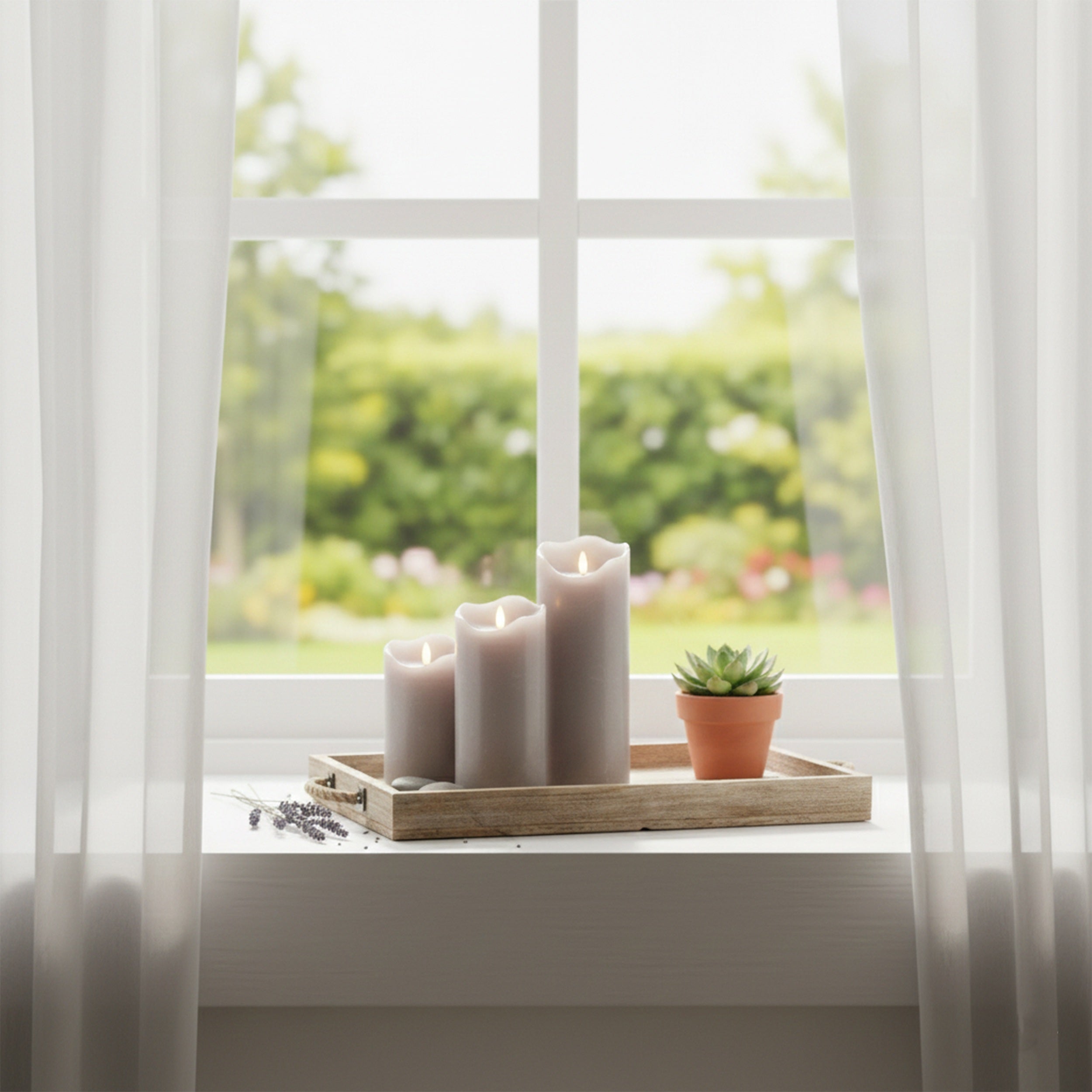 LED Kerze grau mit 3D Flamme Echtwachs Optik Timer 6h 18h Indoor Deko Kerze flackernd batteriebetrieben in drei Größen