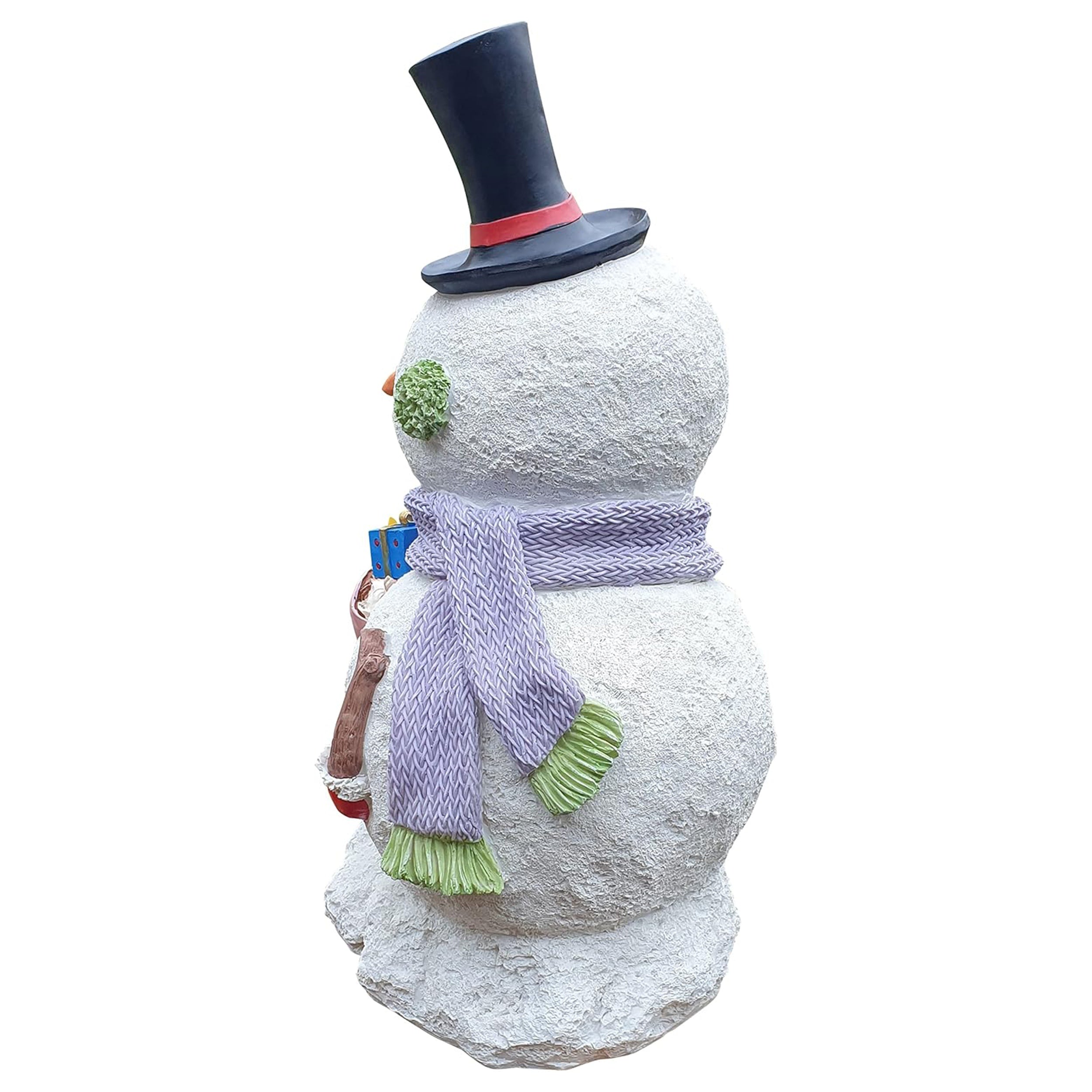 Große Schneemann Weihnachtsfigur mit Kind und Präsent – Detailreiche Winter-Dekoration für den Garten