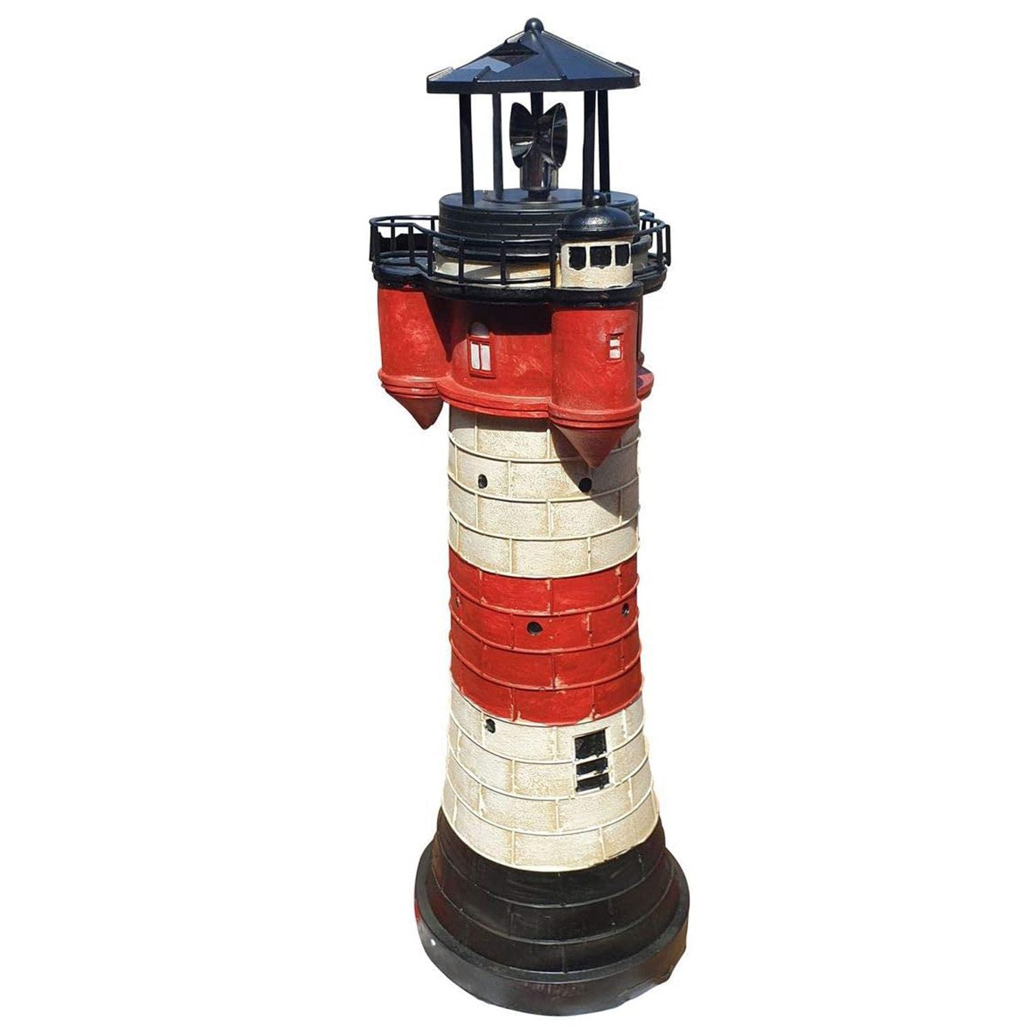 Solar-Leuchtturm „Roter Sand“ mit drehendem Leuchtfeuer, LED-Beleuchtung, 50 cm & 80 cm – Maritime Deko für Garten & Balkon