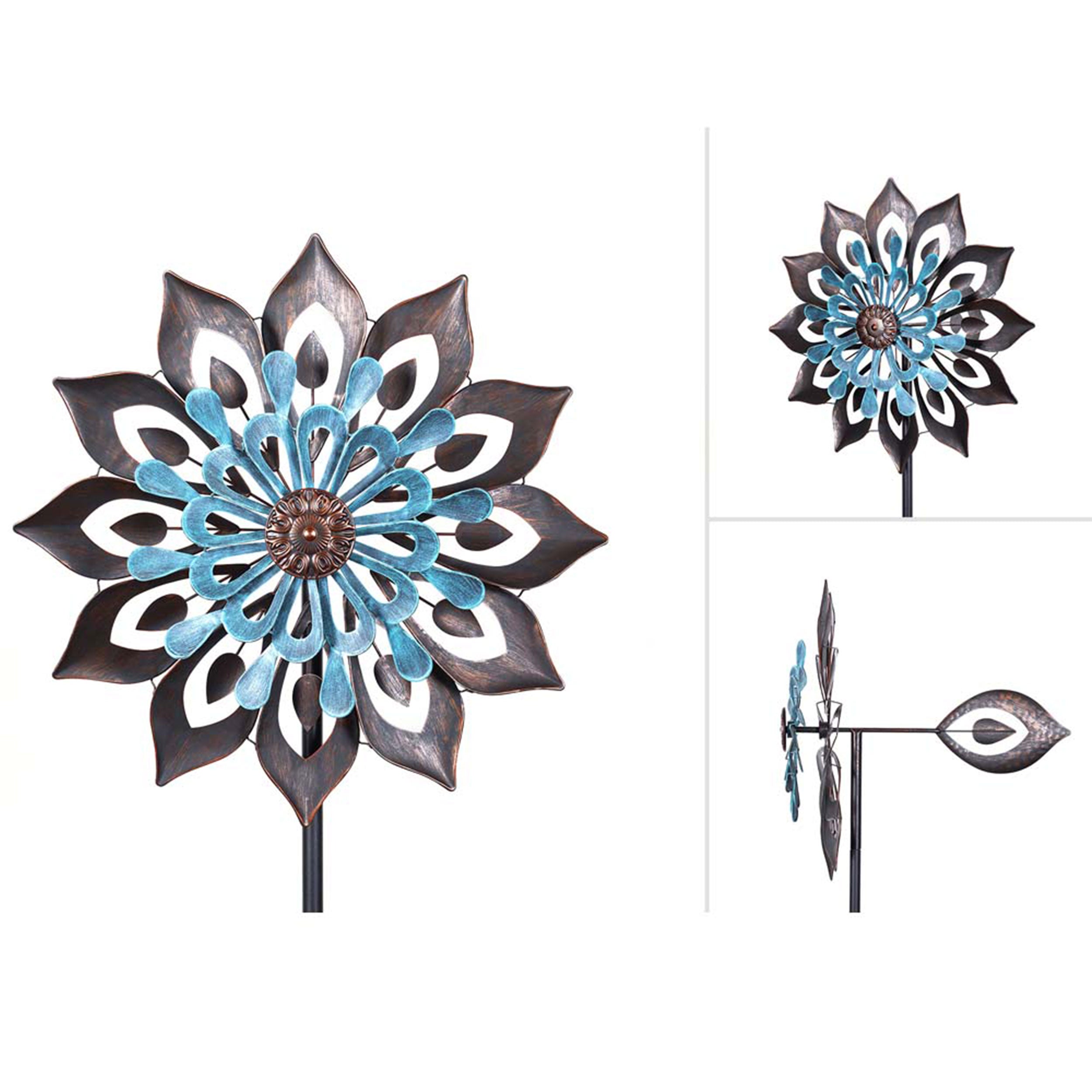 Kinetic Art Copper Kaleidoscope Giant Duett Metall Windrad Windspiel Metall Garten Windrad stehend