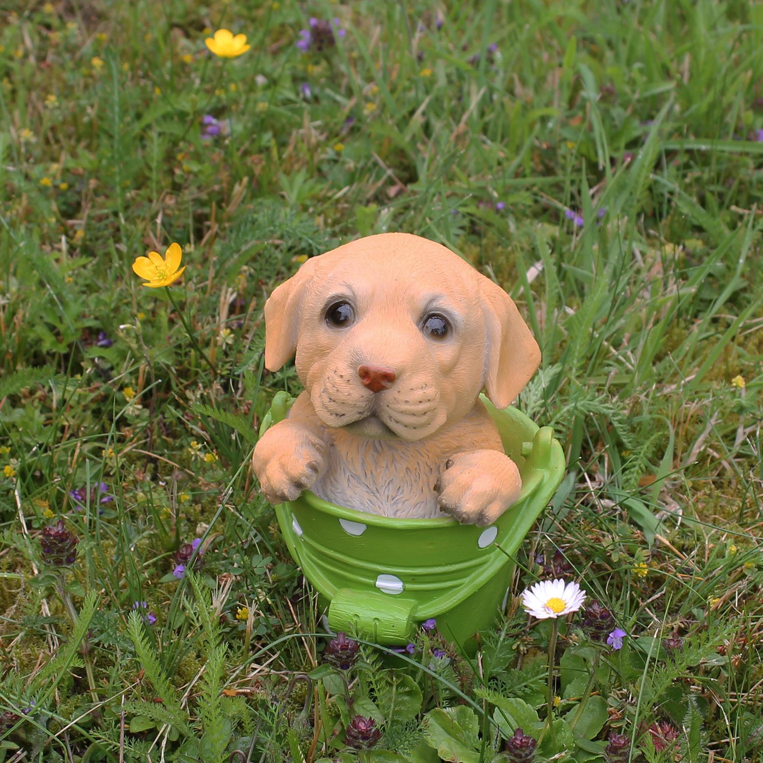Hundefigur Hund Gartenfigur Labrador Figur im Blumentopf lustige Gartenfiguren