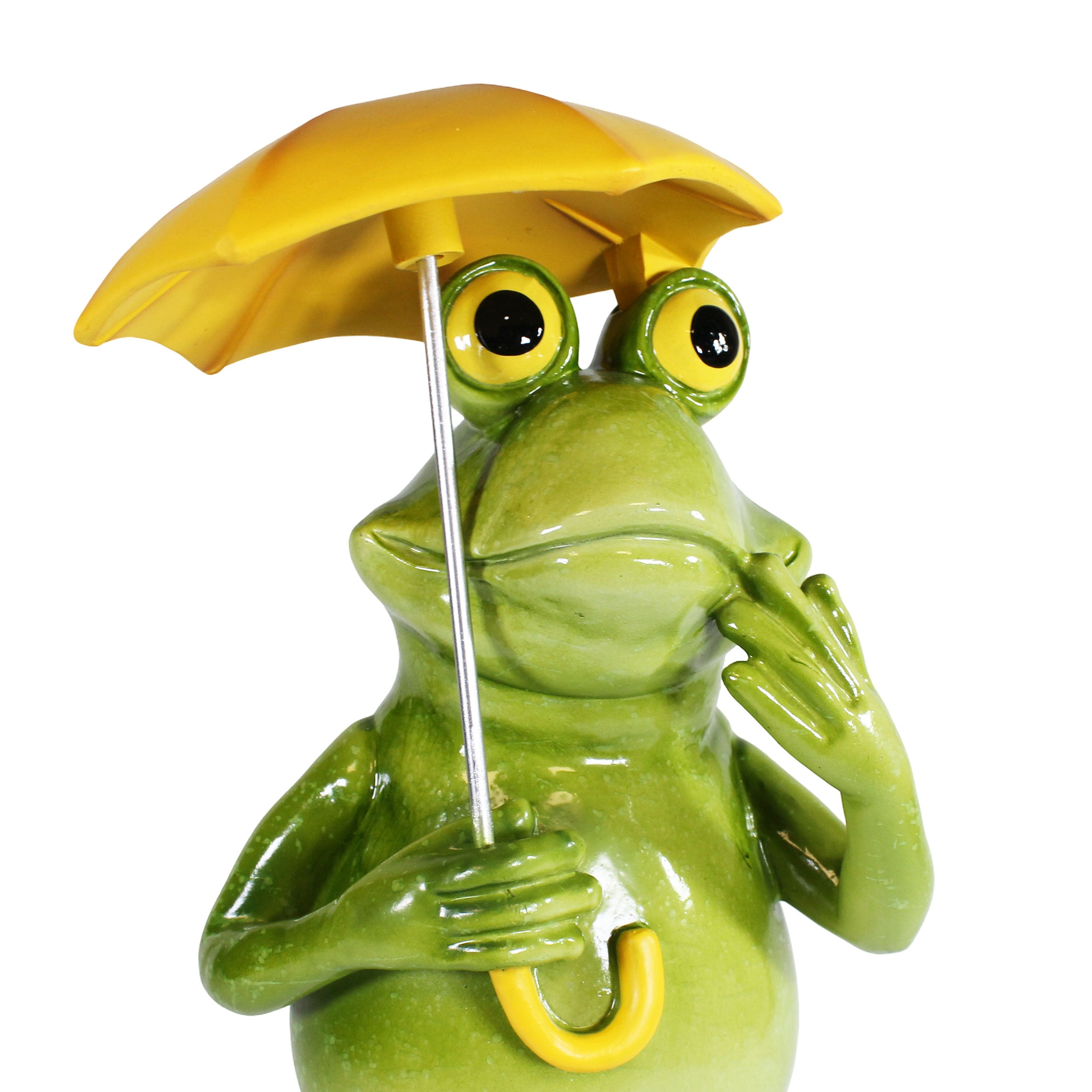Gartenfigur Frosch mit Regenschirm – handbemalte witzige Deko-Frosch Figur für Garten & Balkon, wetterfest, 40 cm