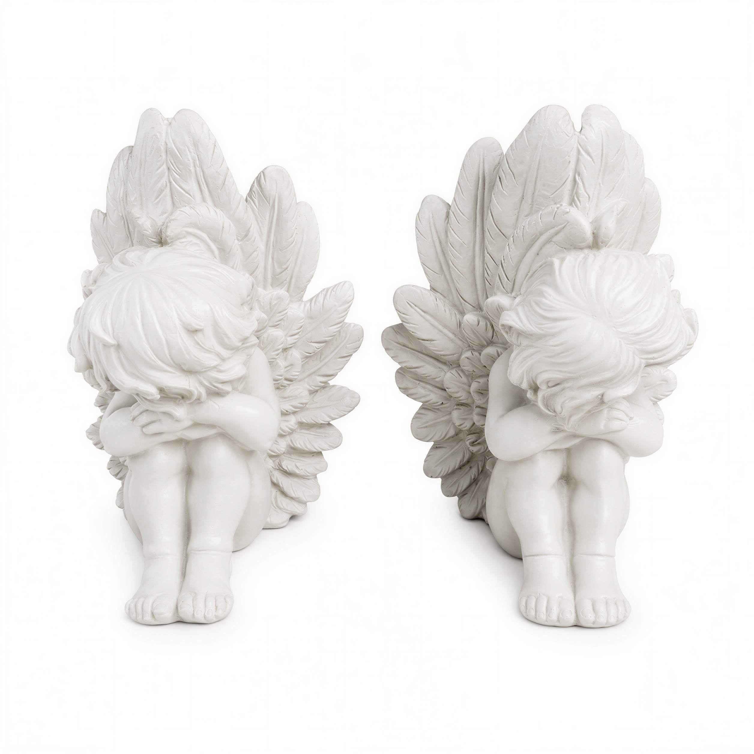 Engel Figur 2er Set Grabengel weiß sitzend Grabschmuck Grabdeko für Friedhof Garten und Zuhause wetterfest
