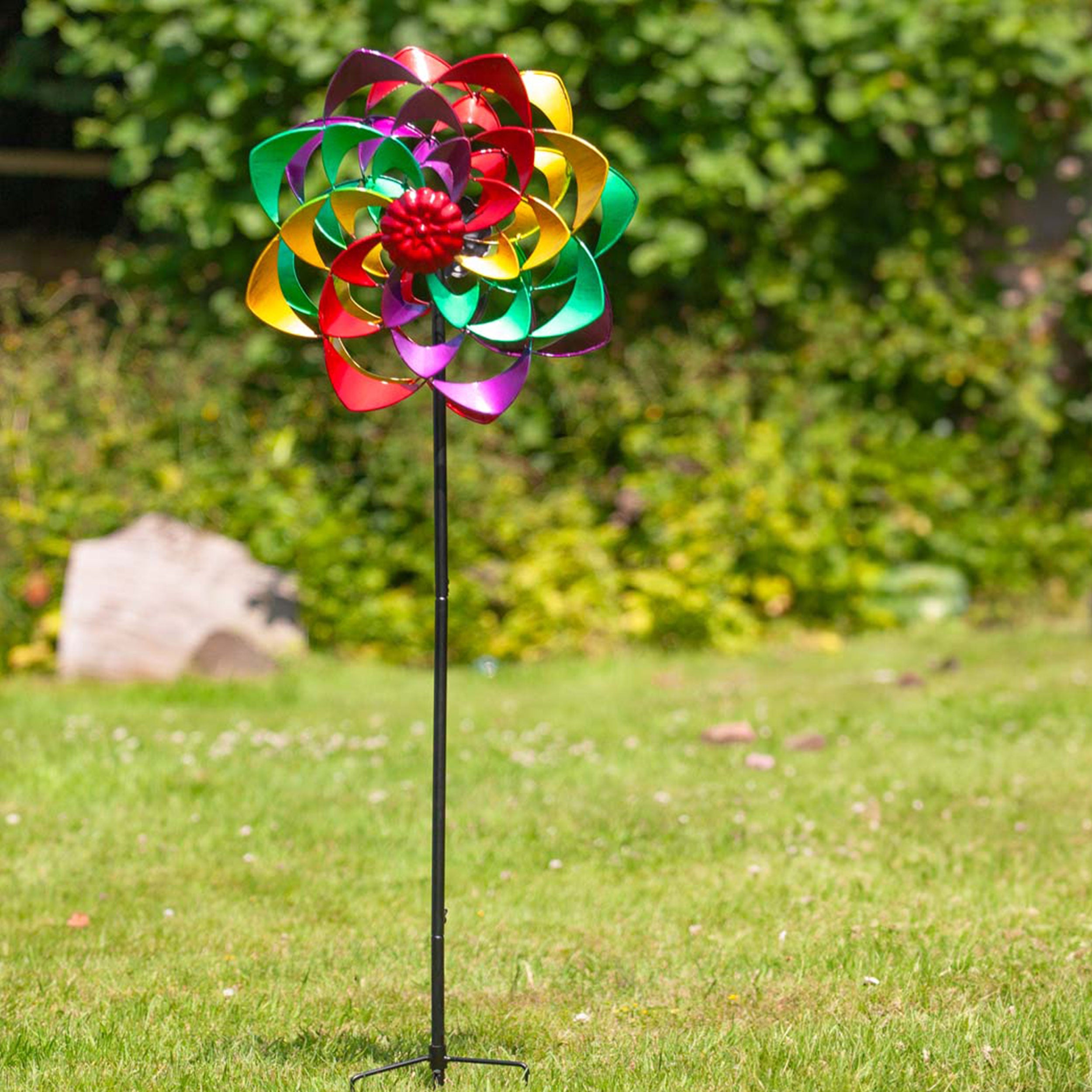 Kinetic Art Rainbow Flower Duett Metall Windrad Windspiel Metall Garten Windrad stehend
