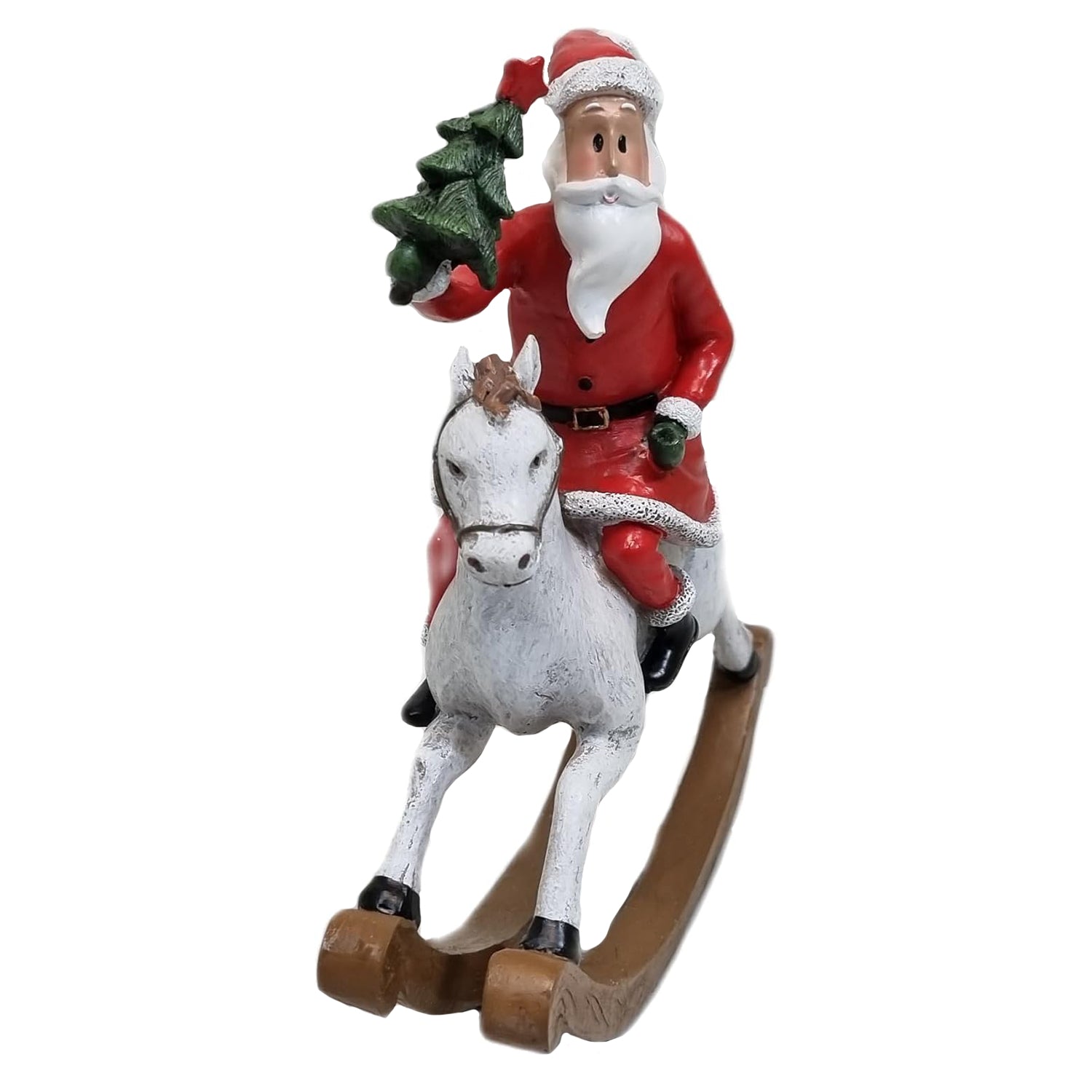 Weihnachtsmann Weihnachtsfigur Weihnachtsdeko Santa auf Schaukelpferd Dekofigur