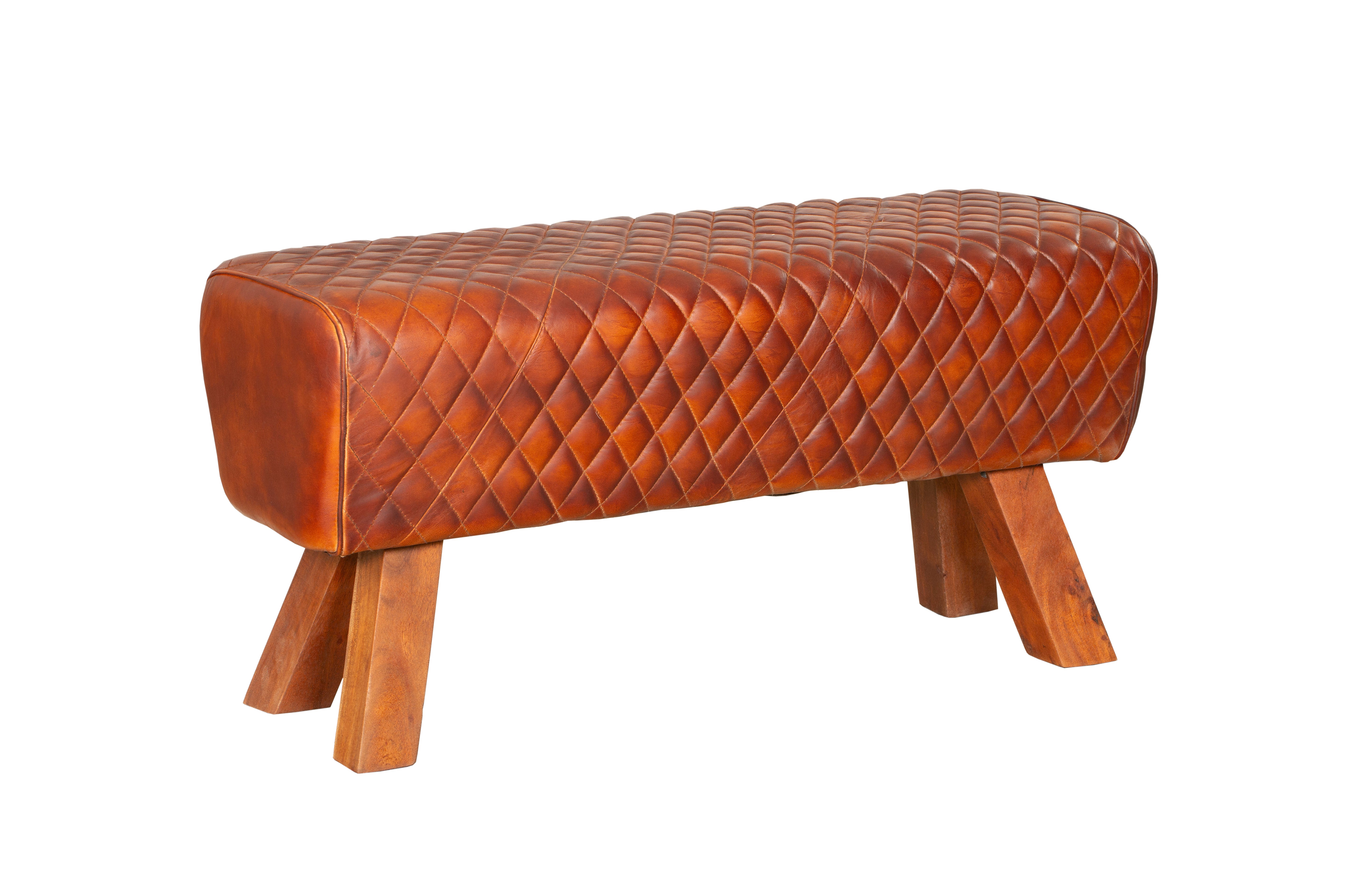 Sitzbank elegante Lederbank BHILAI Holzbank mit Rauten-Muster von Interia Home & Living