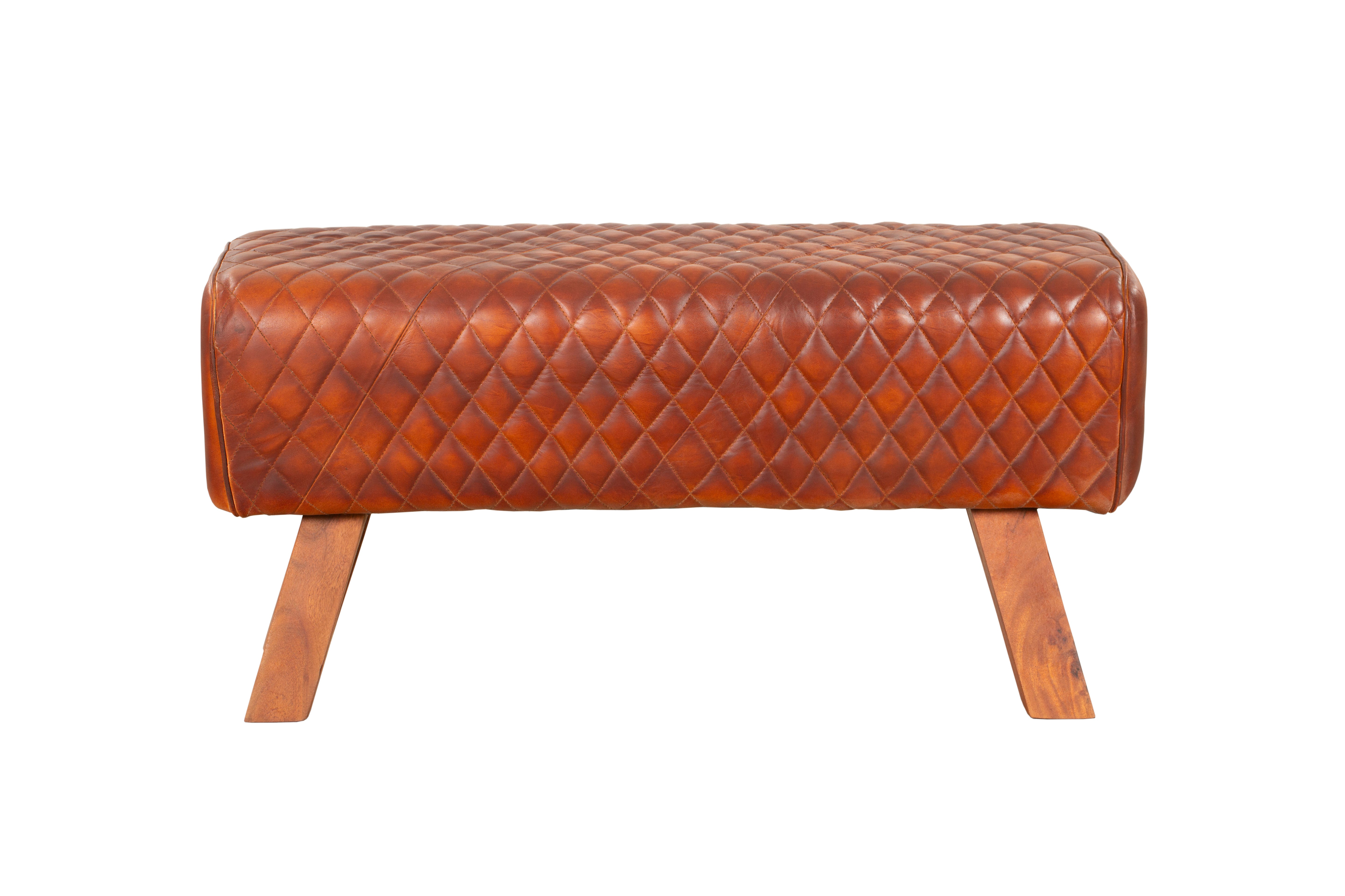 Sitzbank elegante Lederbank BHILAI Holzbank mit Rauten-Muster von Interia Home & Living