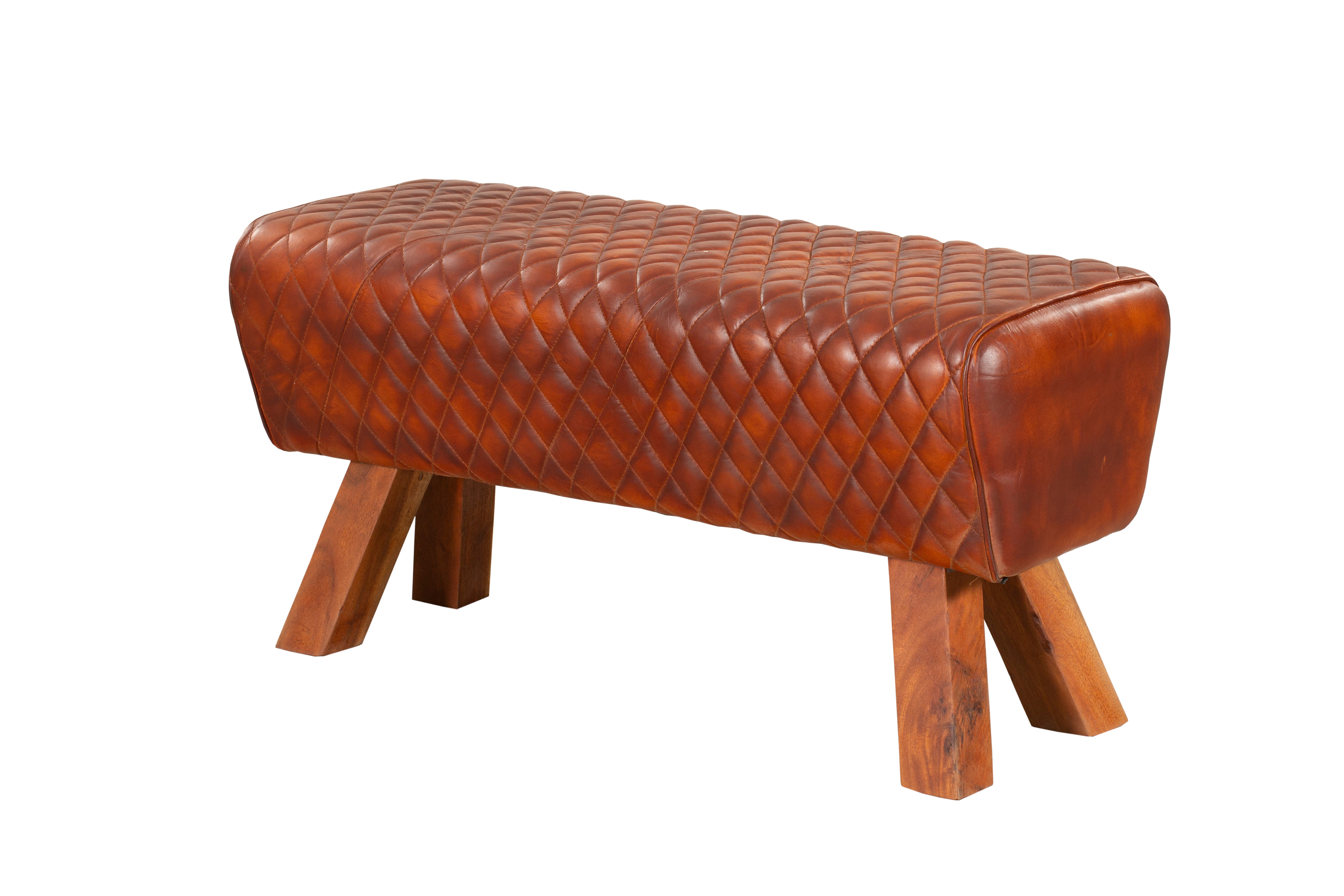 Sitzbank elegante Lederbank BHILAI Holzbank mit Rauten-Muster von Interia Home & Living