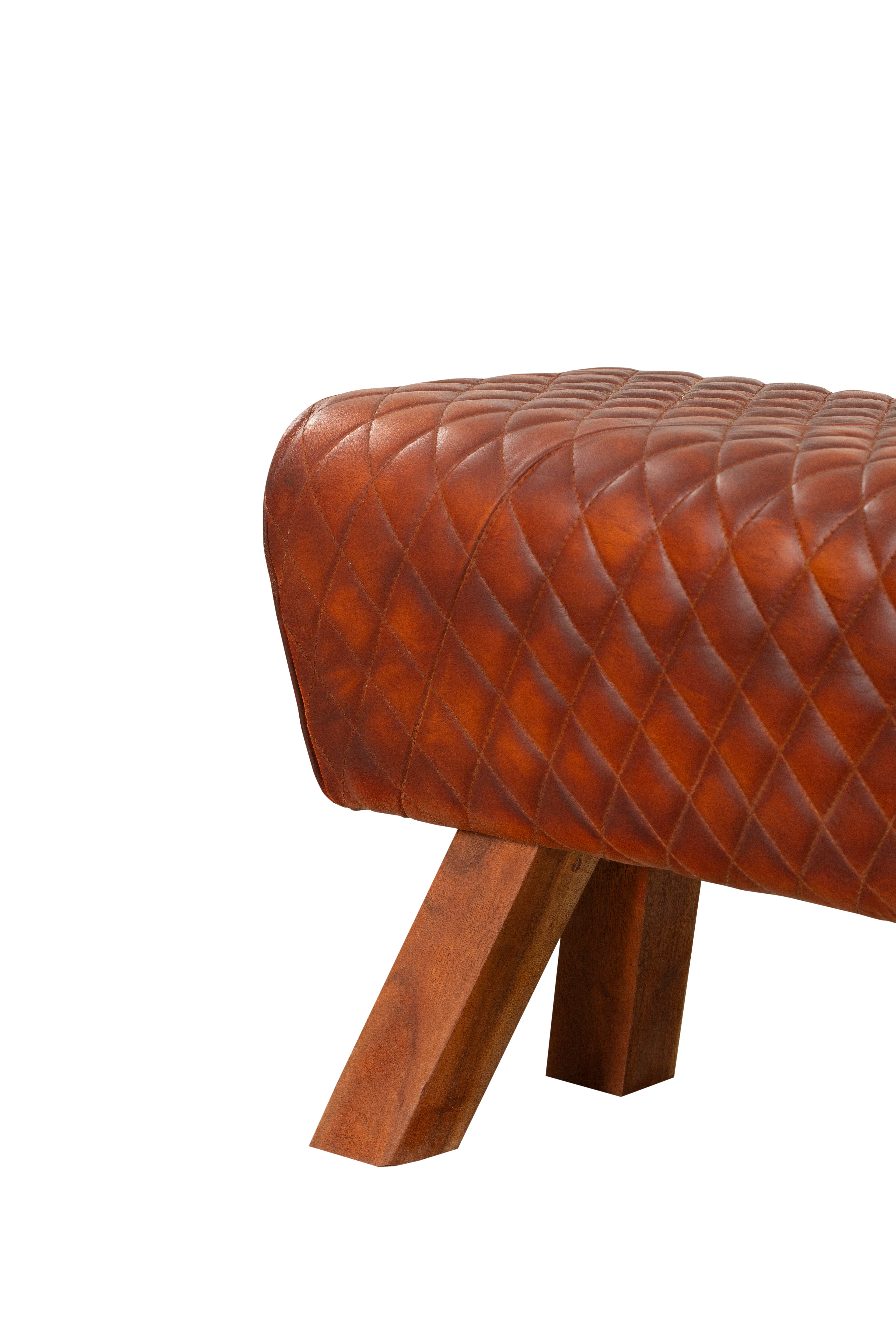 Sitzbank elegante Lederbank BHILAI Holzbank mit Rauten-Muster von Interia Home & Living