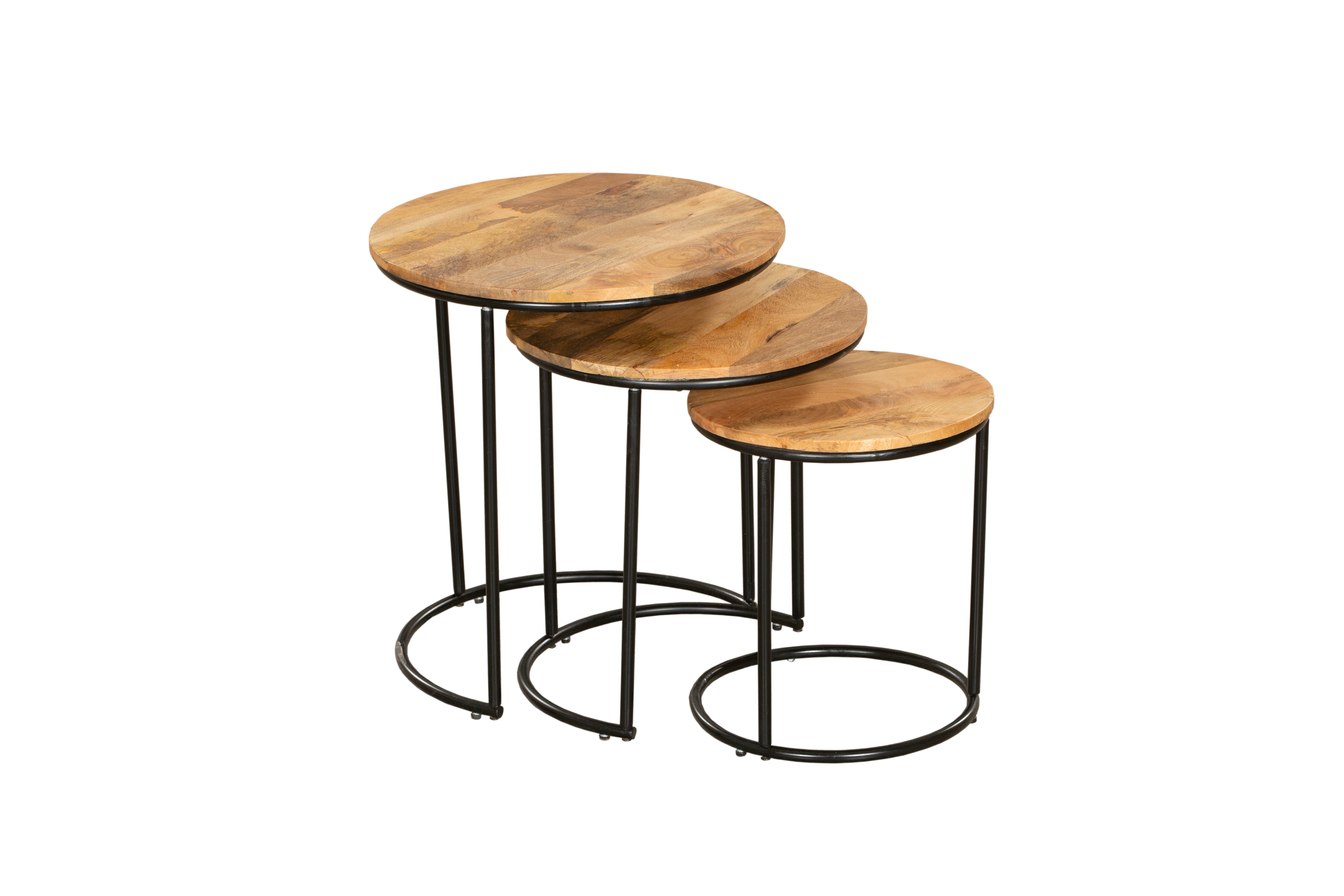 Beistelltisch 3er-Set runde Satztische MADURAI Couchtisch-Set aus Holz und Metall von Interia Home & Living