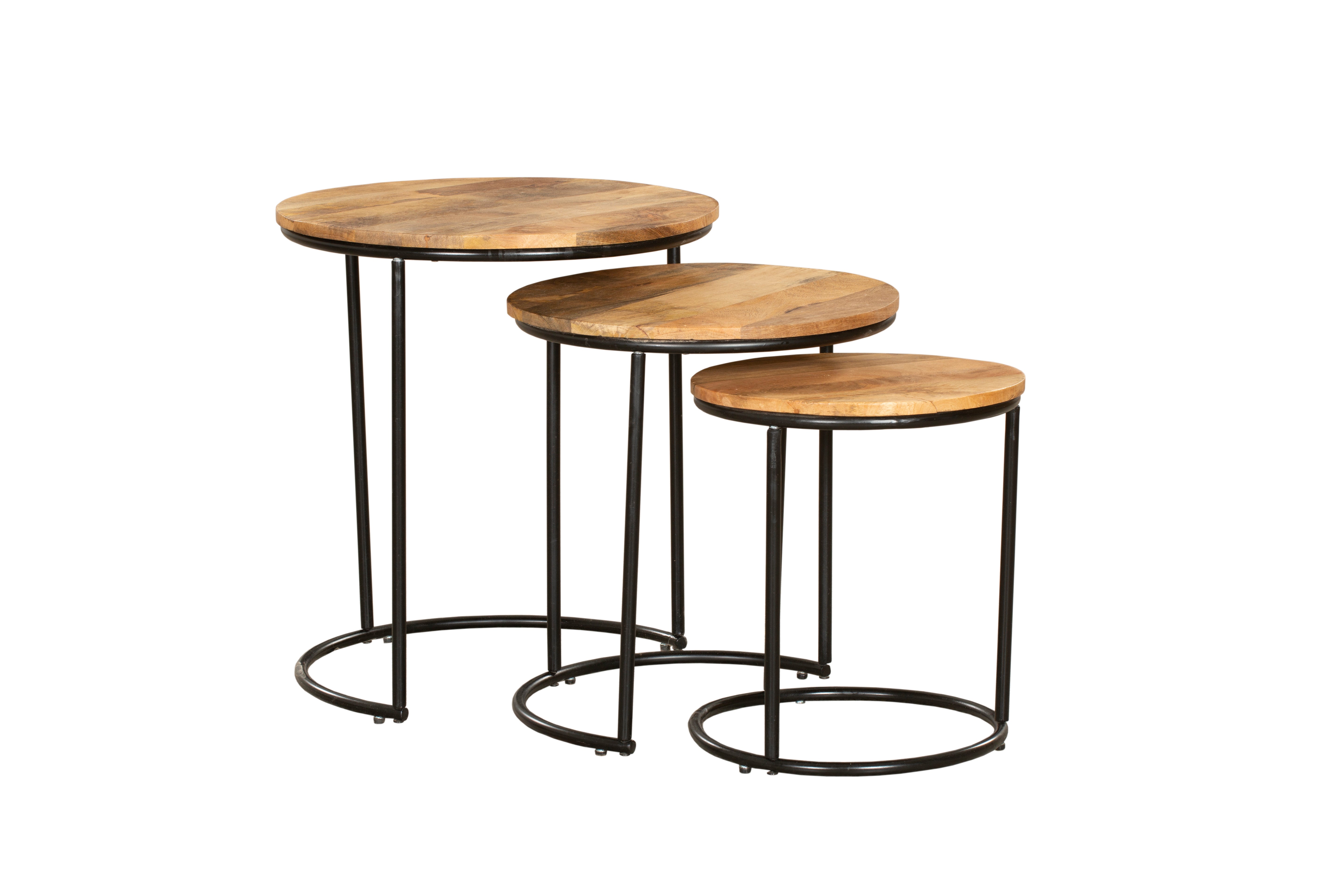 Beistelltisch 3er-Set runde Satztische MADURAI Couchtisch-Set aus Holz und Metall von Interia Home & Living