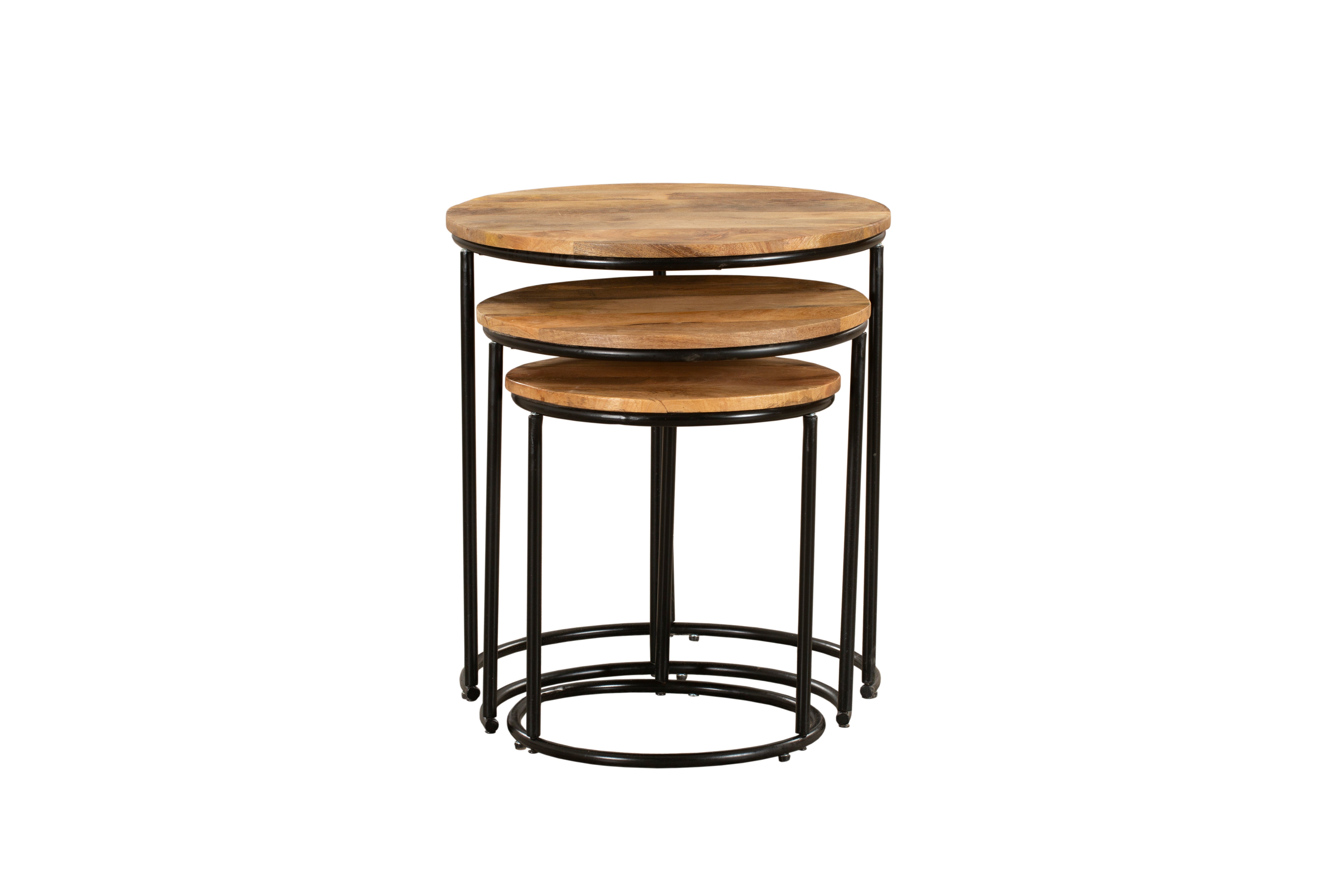 Beistelltisch 3er-Set runde Satztische MADURAI Couchtisch-Set aus Holz und Metall von Interia Home & Living