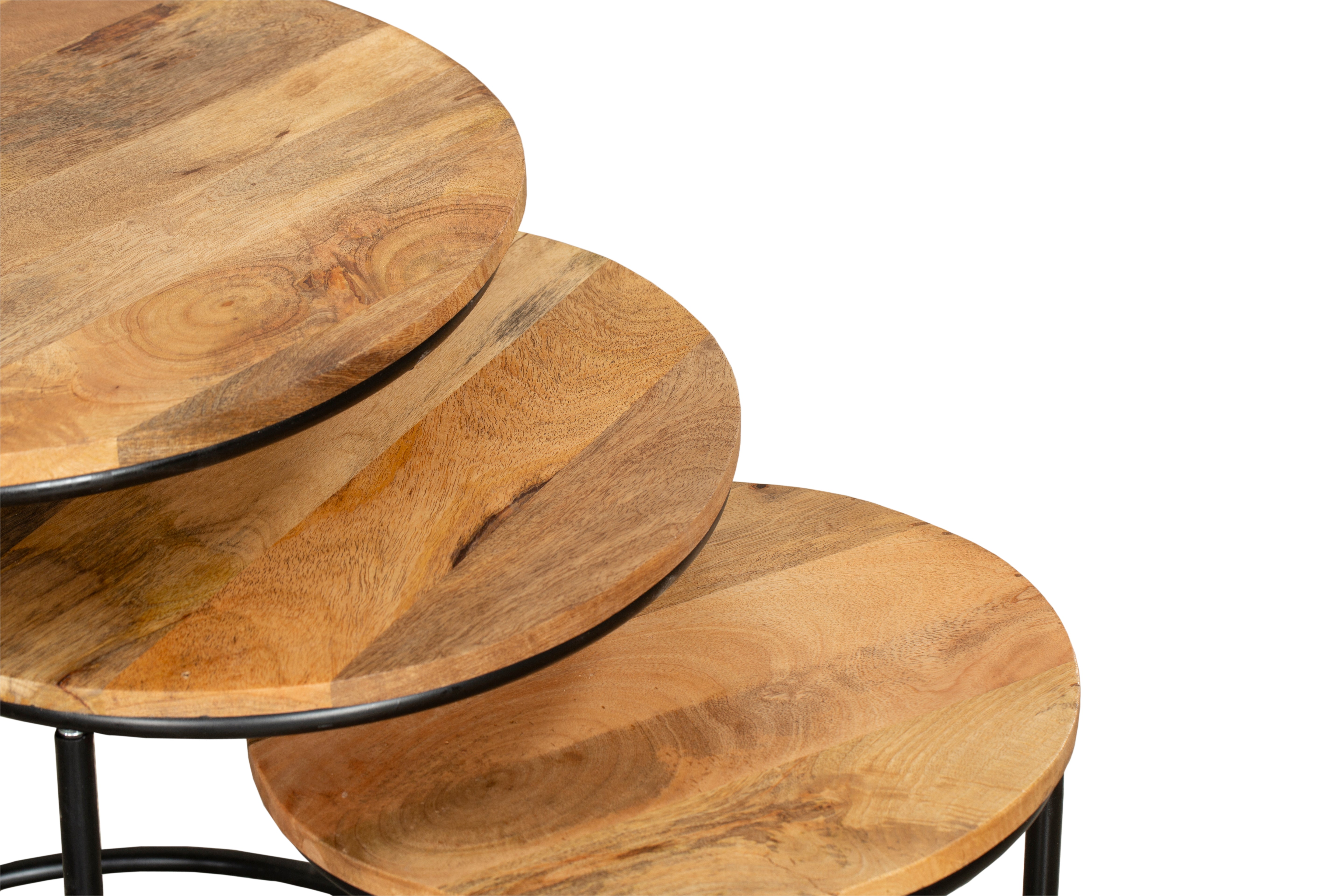 Beistelltisch 3er-Set runde Satztische MADURAI Couchtisch-Set aus Holz und Metall von Interia Home & Living