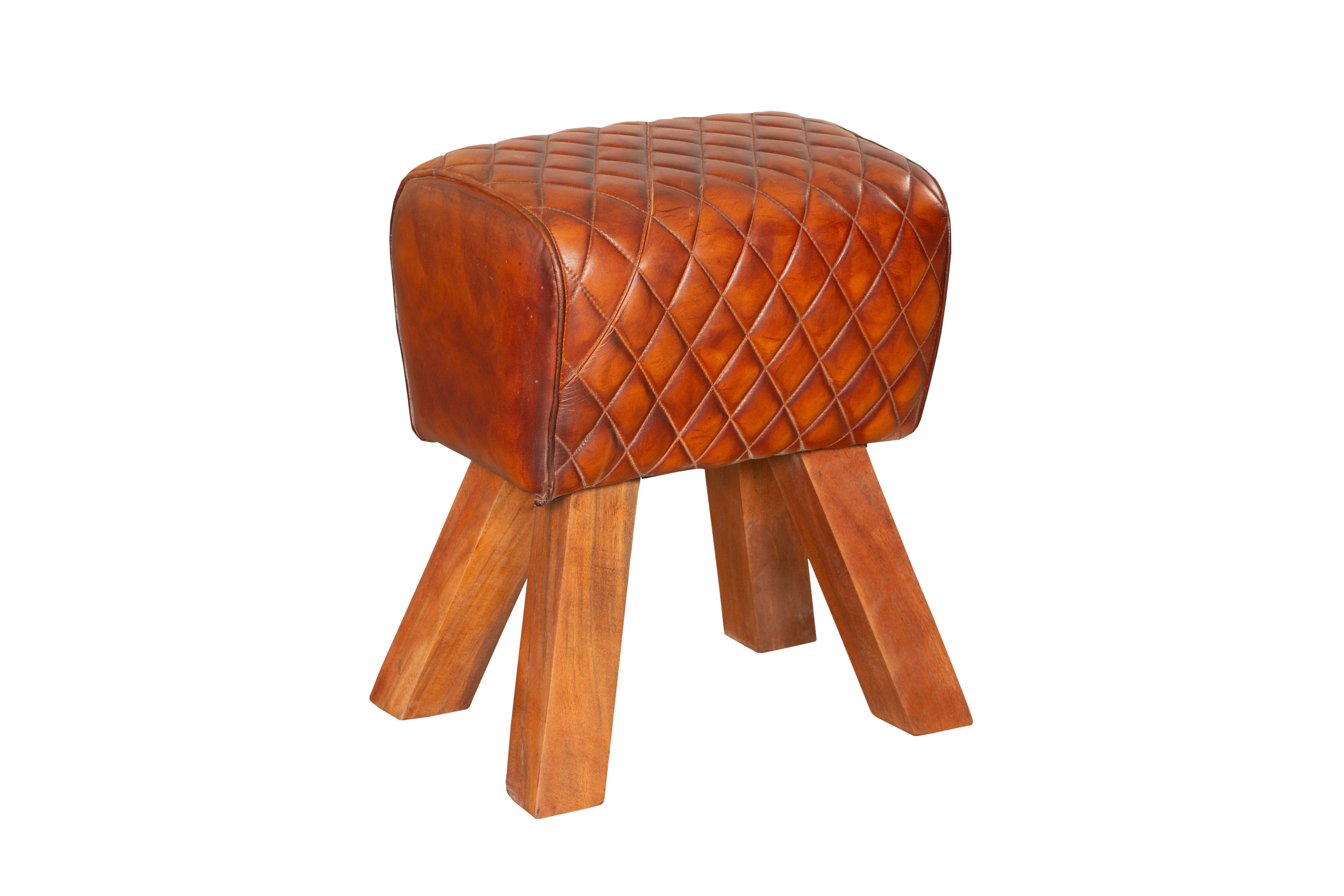 Hocker edler Sitzhocker NOIDA Lederhocker aus Massivholz von Interia Home & Living