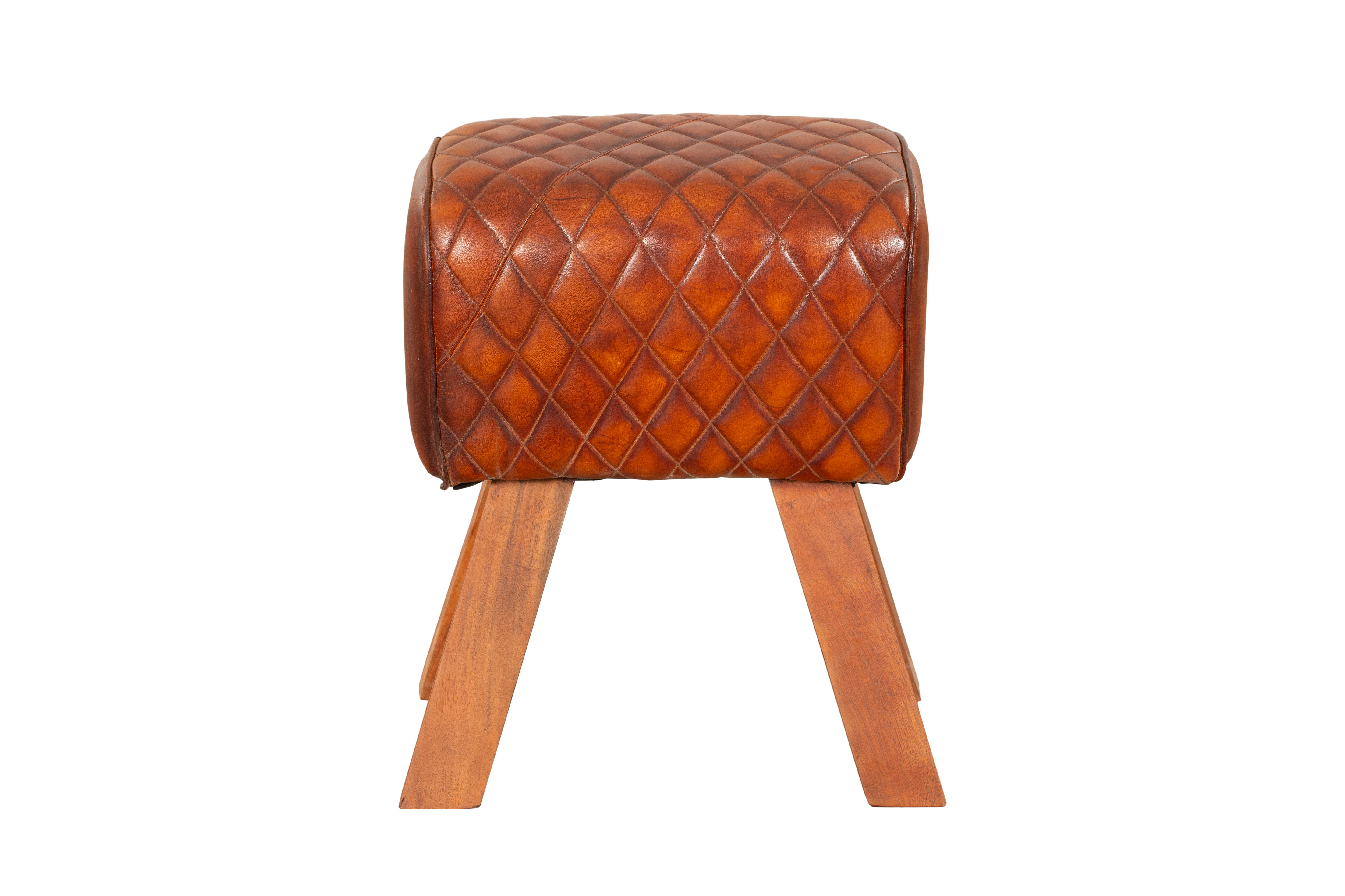 Hocker edler Sitzhocker NOIDA Lederhocker aus Massivholz von Interia Home & Living