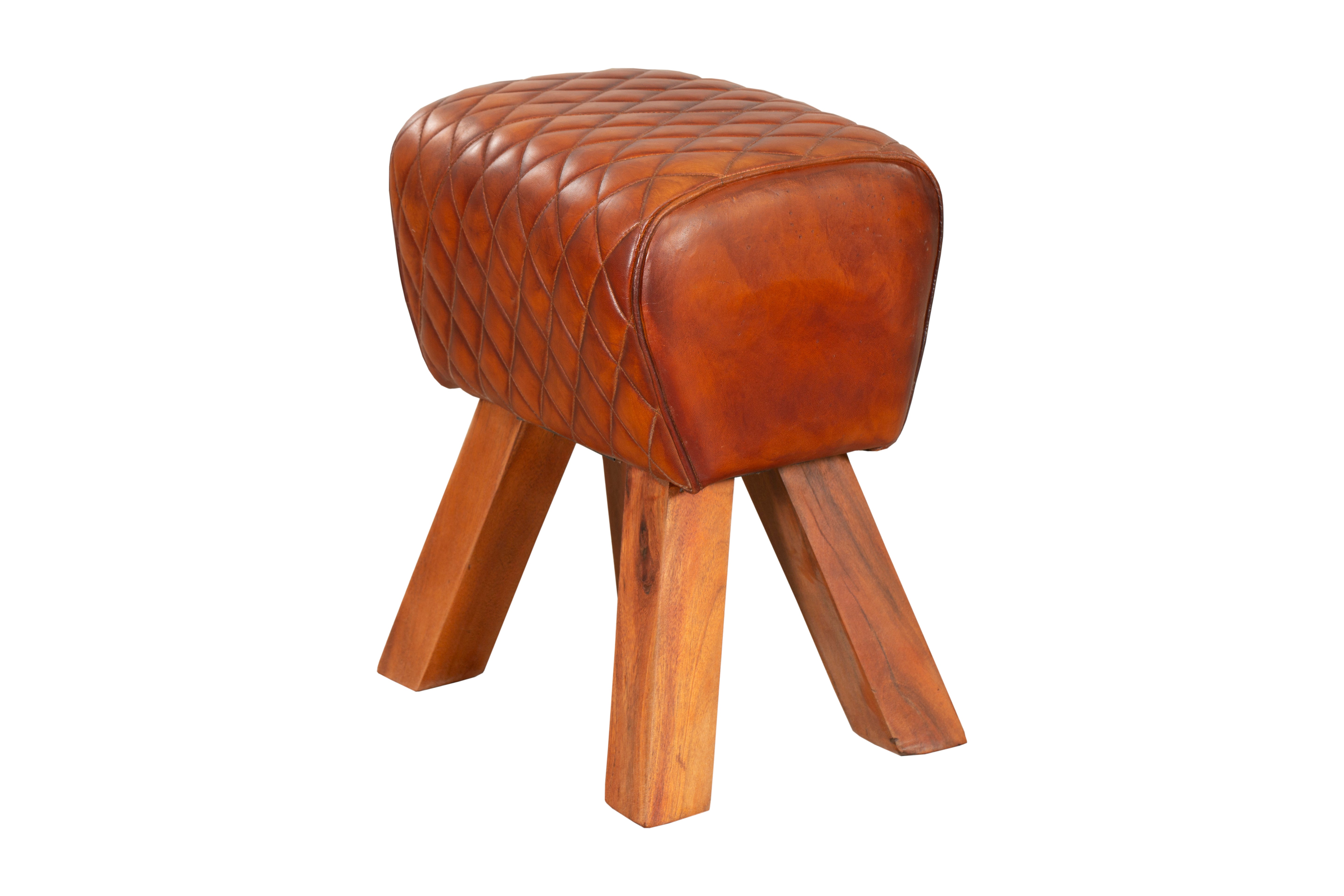 Hocker edler Sitzhocker NOIDA Lederhocker aus Massivholz von Interia Home & Living