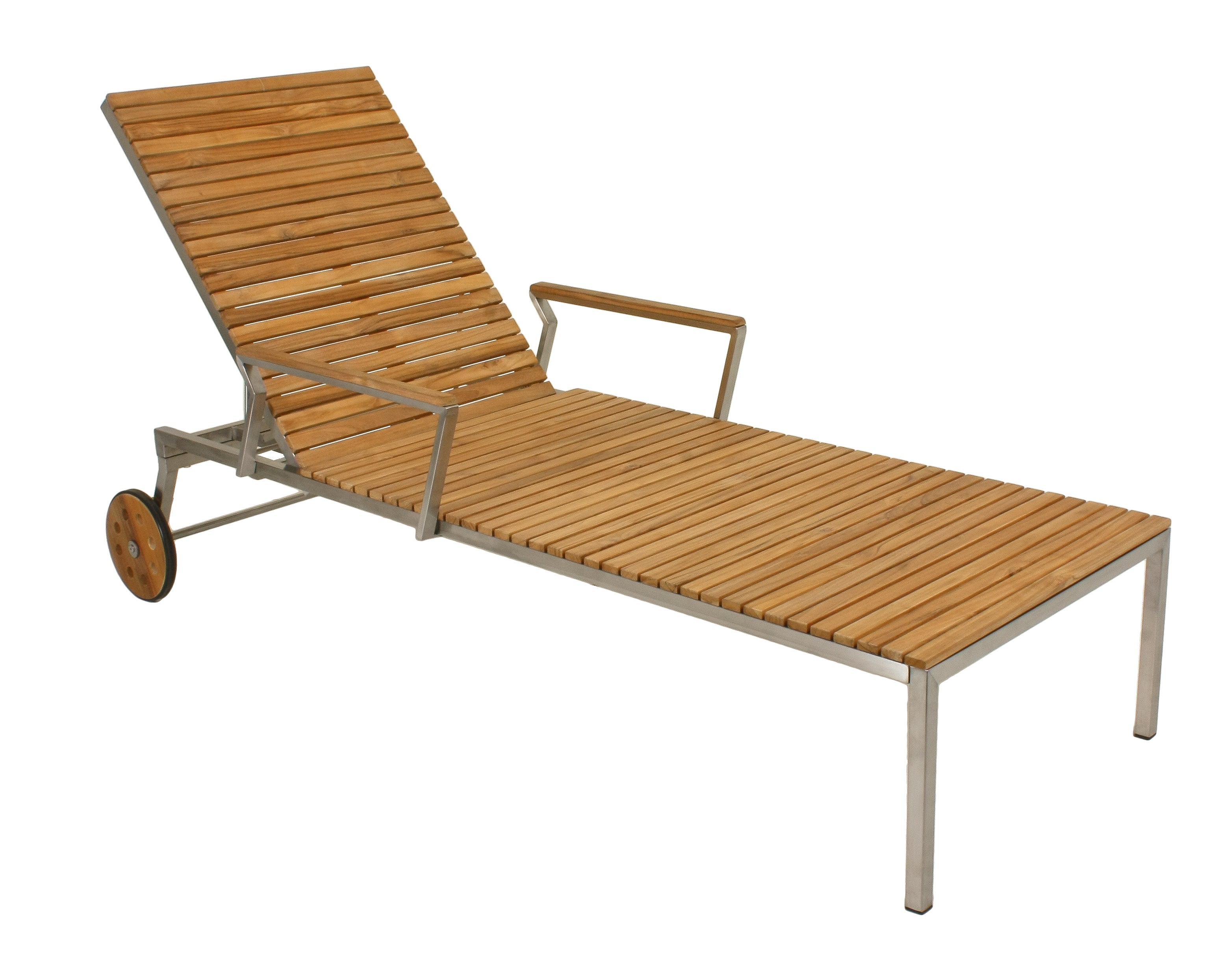 Sonnenliege Gartenliege DENVER Liegestuhl Teak Edelstahl mit Rollen von Garden Pleasure